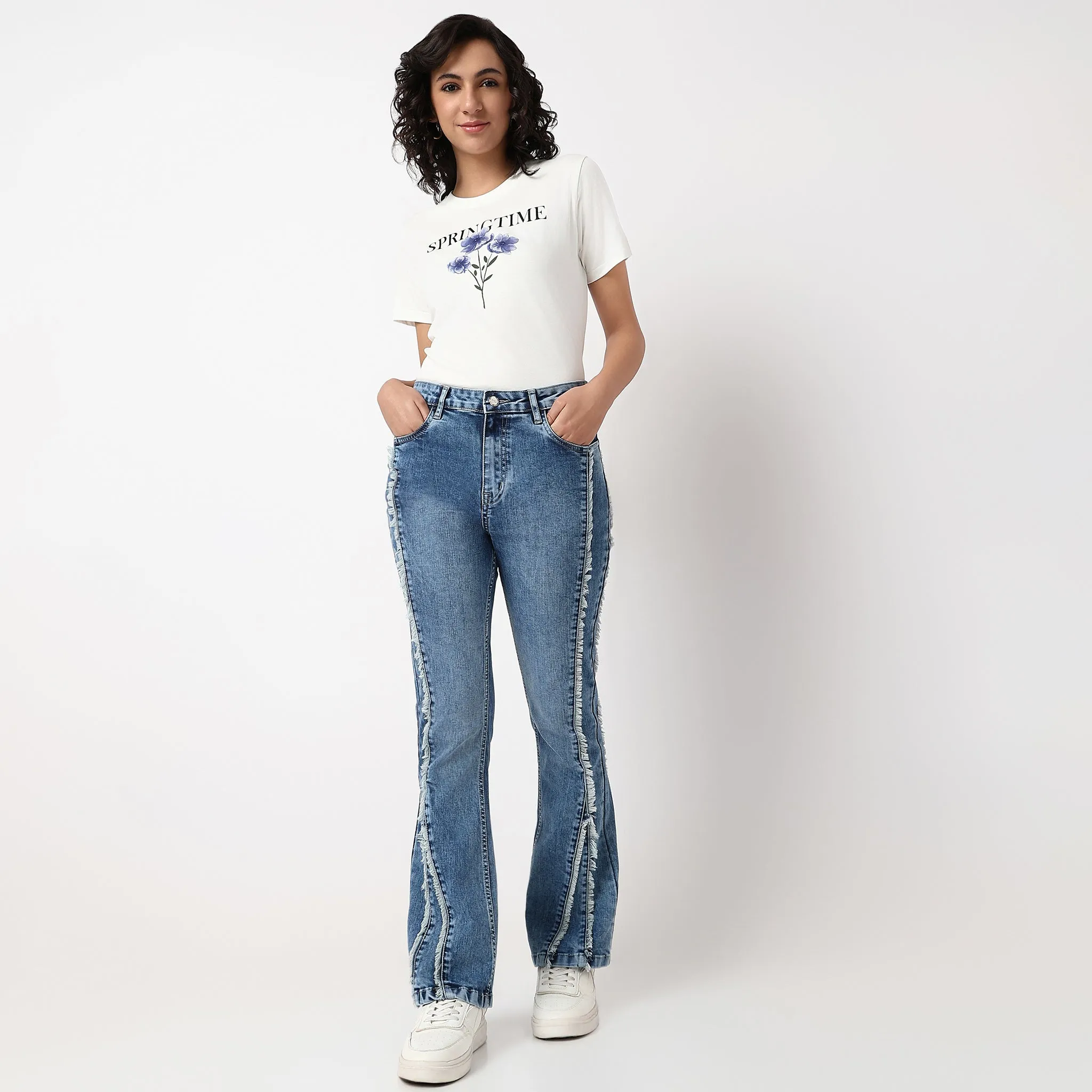 Speed Soul ShrinkageFree Fabric Frilled Highwaist Bootcut Jeans