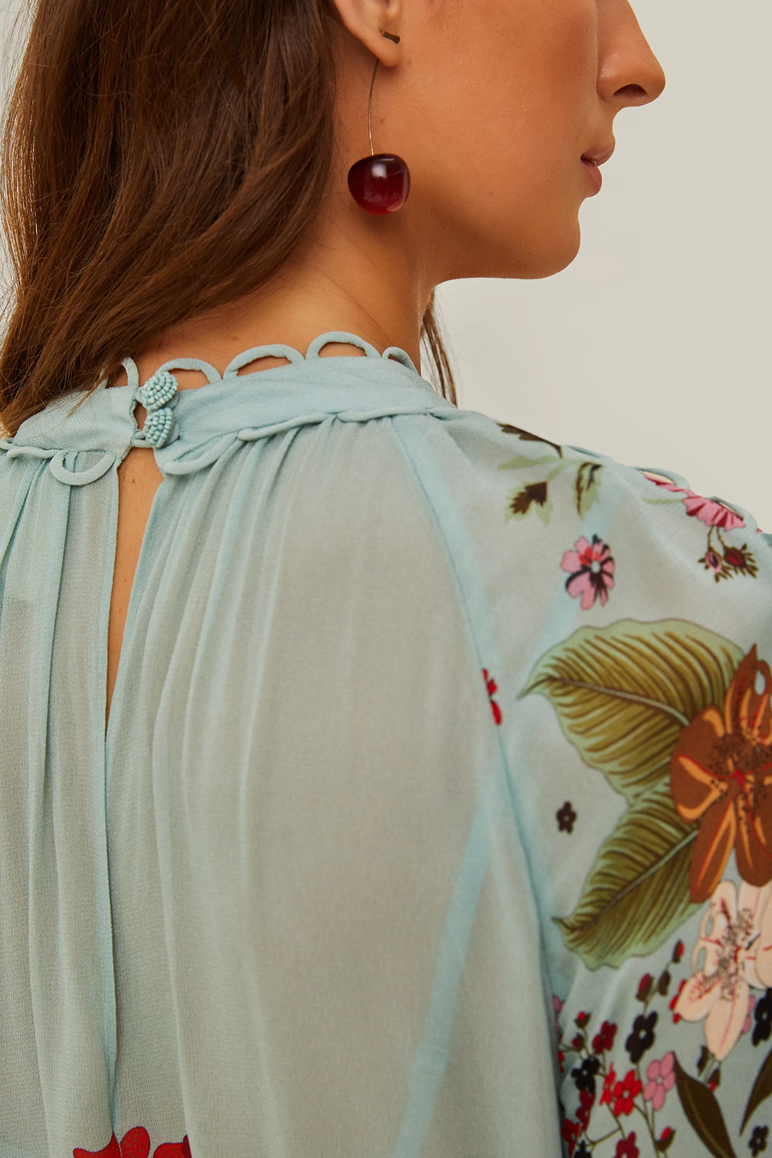 delicate embroidery Blue Beauty Bouquet Long Sleeve Maxi Dress