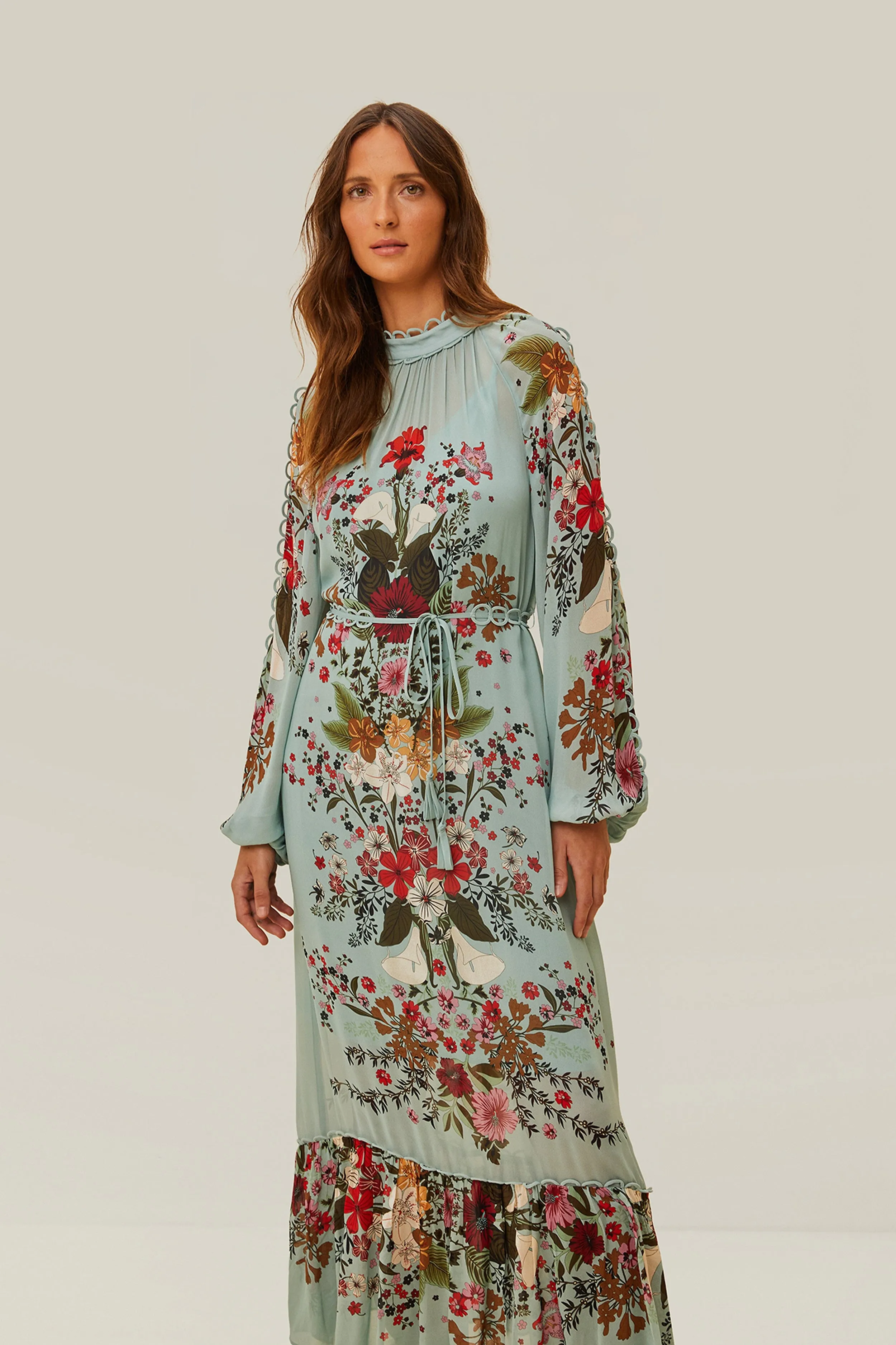 Blue Beauty Bouquet Long Sleeve Maxi Dress Moonlit Shore