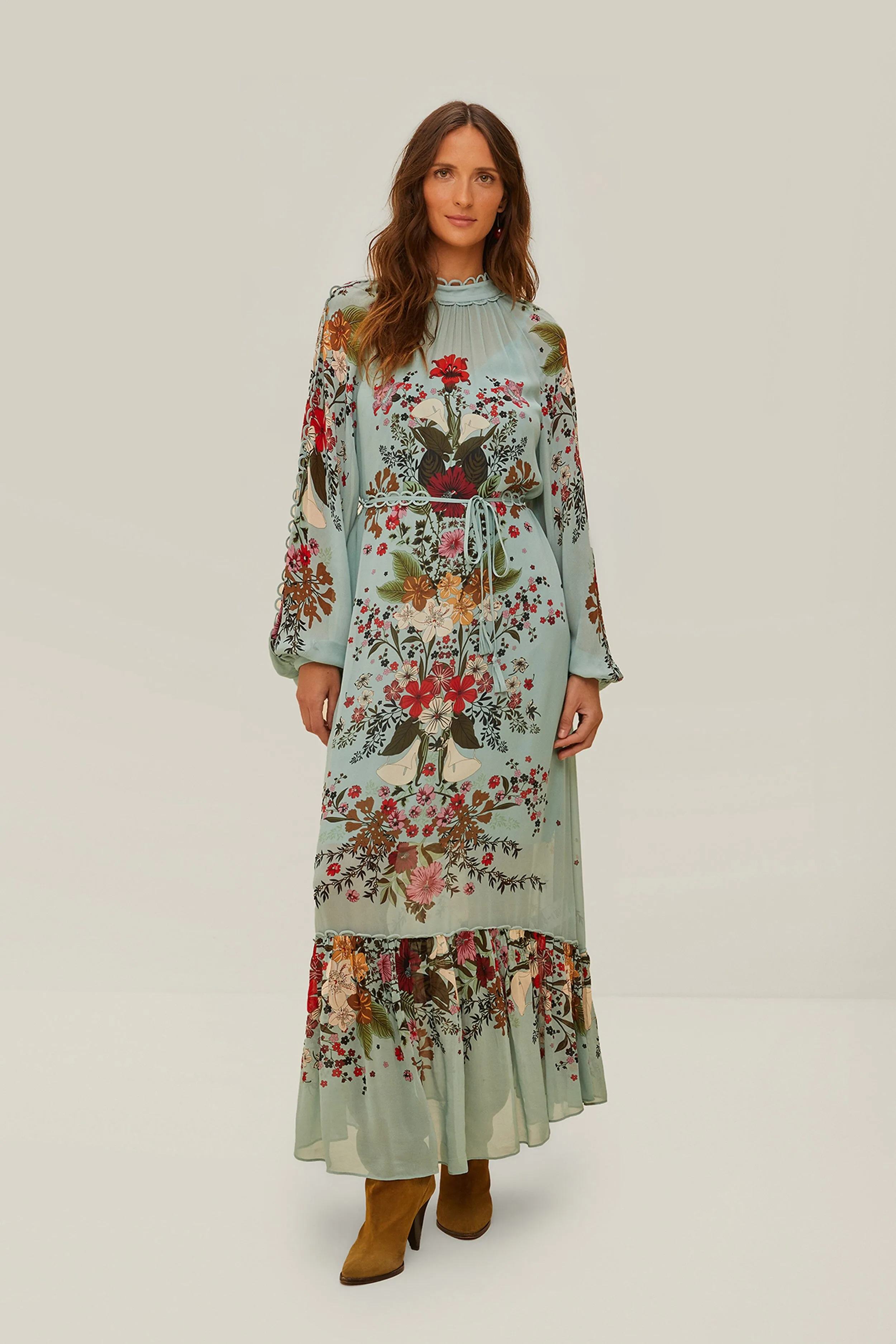 Harbor Path Blue Beauty Bouquet Long Sleeve Maxi Dress