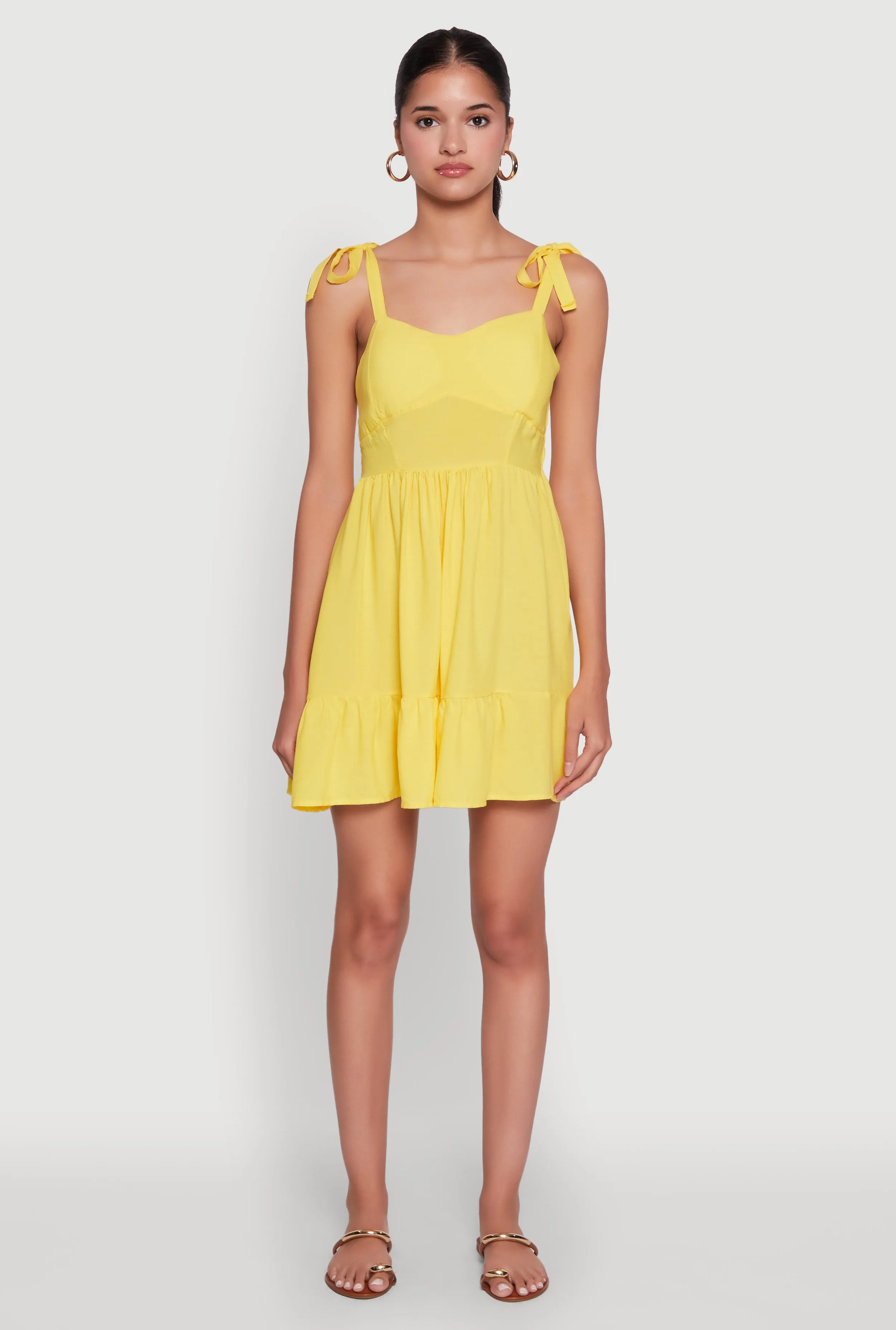 Quick Glam Weighted Hem Chic Sundress with Tie Straps and Sweetheart Neckline