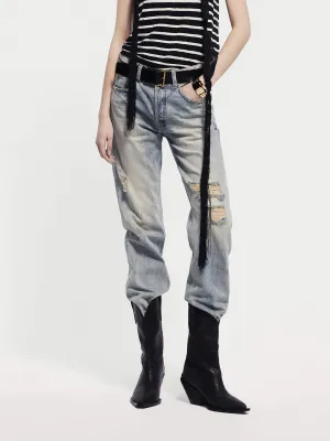 Breathable Classic Wear Eco Friendly Layered Basics Destroyed Straight Leg Jeans