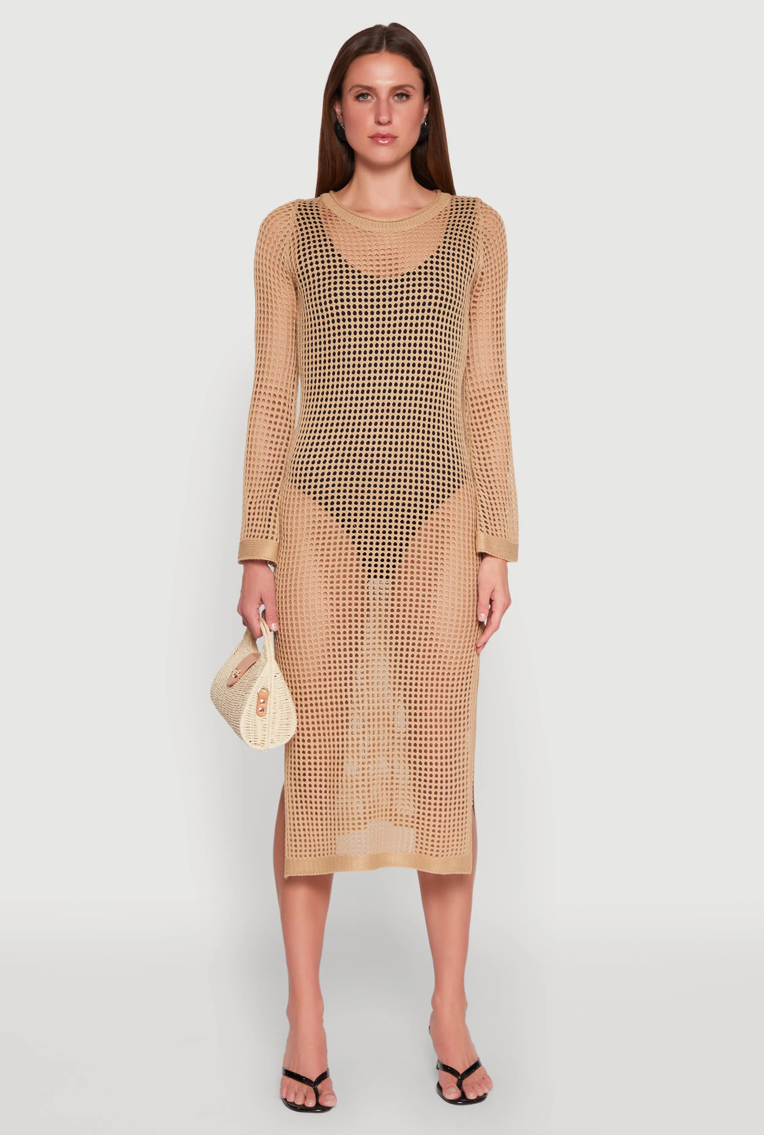 Confident Walk Almost Famous Crochet Side Slit Maxi Dress