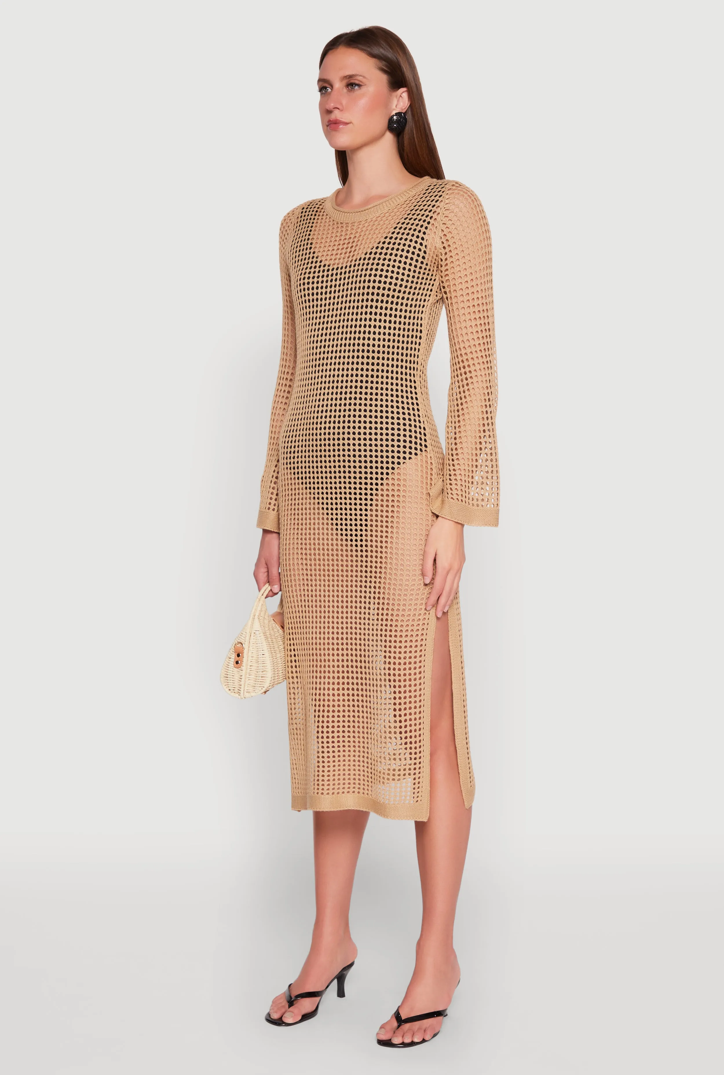 Almost Famous Crochet Side Slit Maxi Dress The simple silhouette of this dress makes it easy to style for both day and night wear