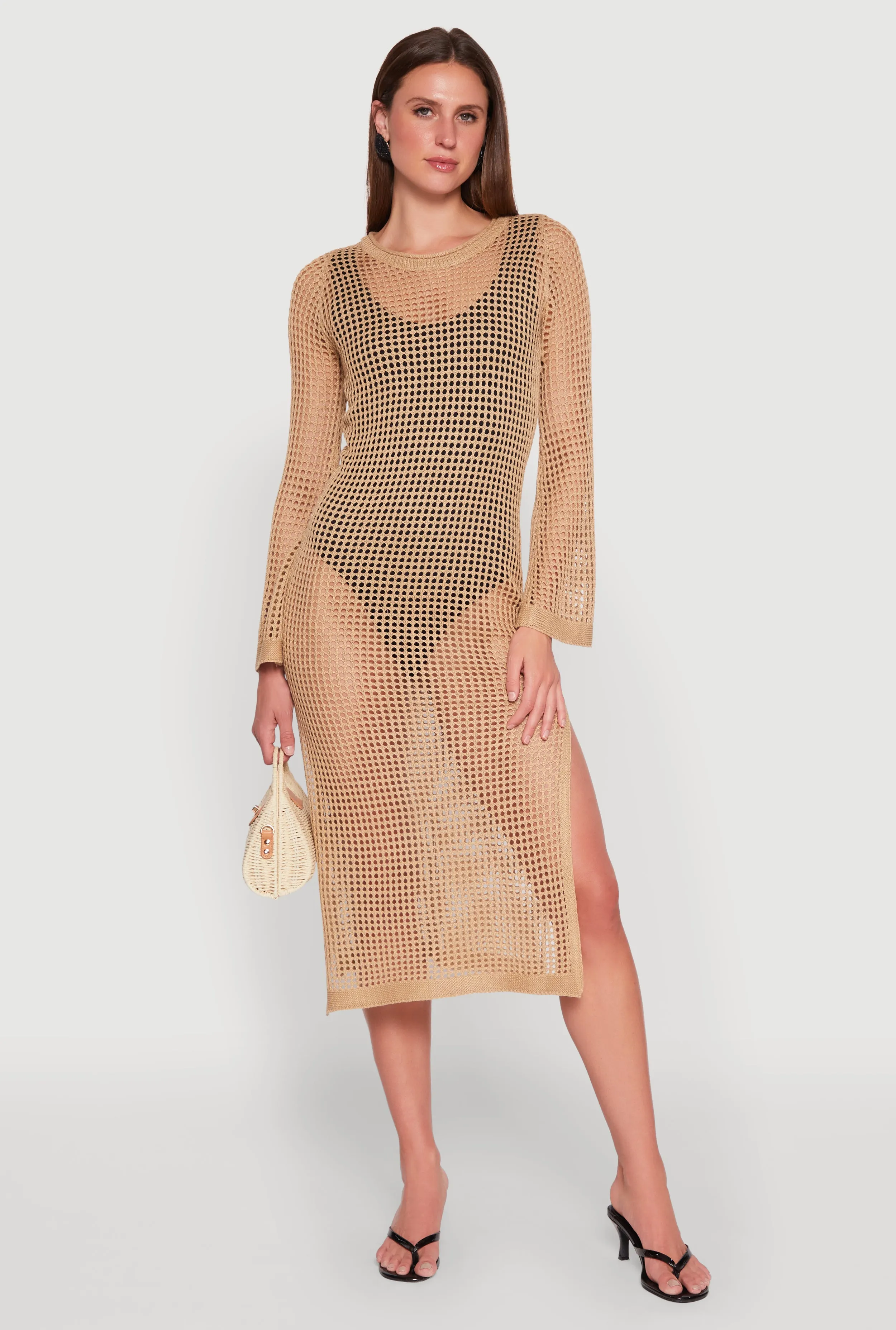 Mist Path Almost Famous Crochet Side Slit Maxi Dress