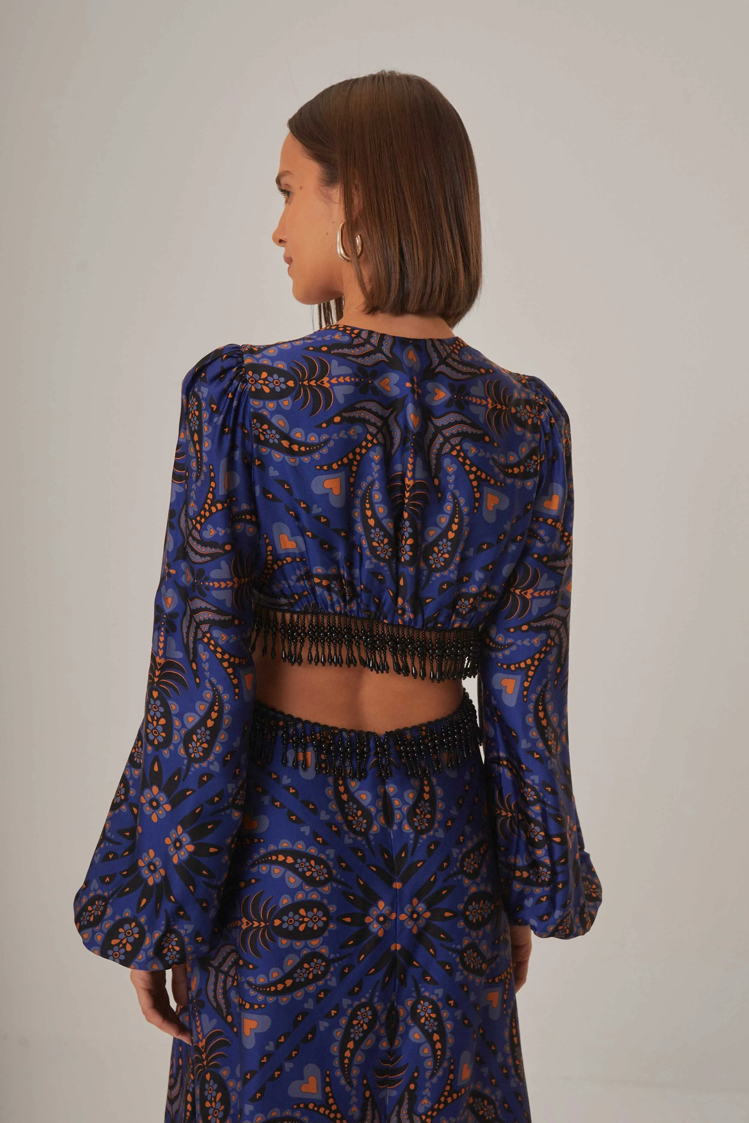 Blue Martina Scarf Cut Out Fringe Maxi Dress Canvas Glow Grace Flow