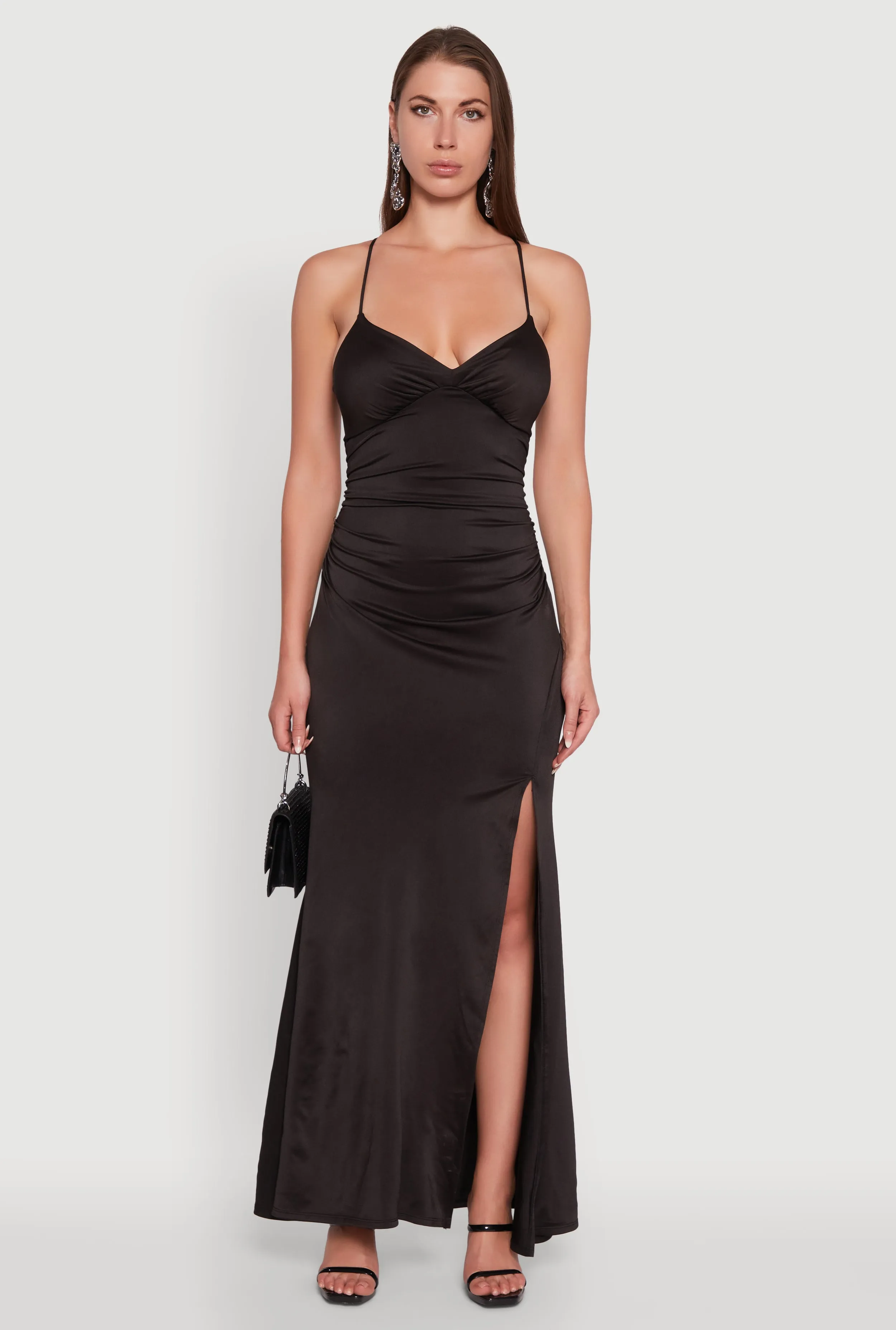 Puff Sleeve Haute Monde Side Slit Lace Up Back Maxi Dress