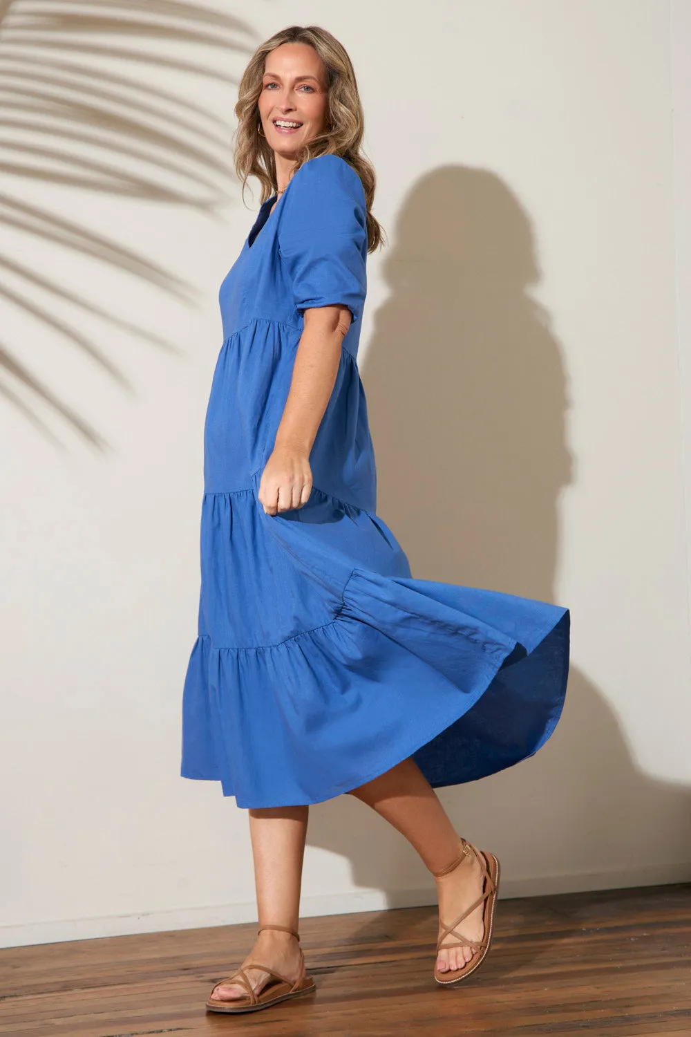 Sabre V-Neck Dress in Yale Blue Tile Glow Dome Glow