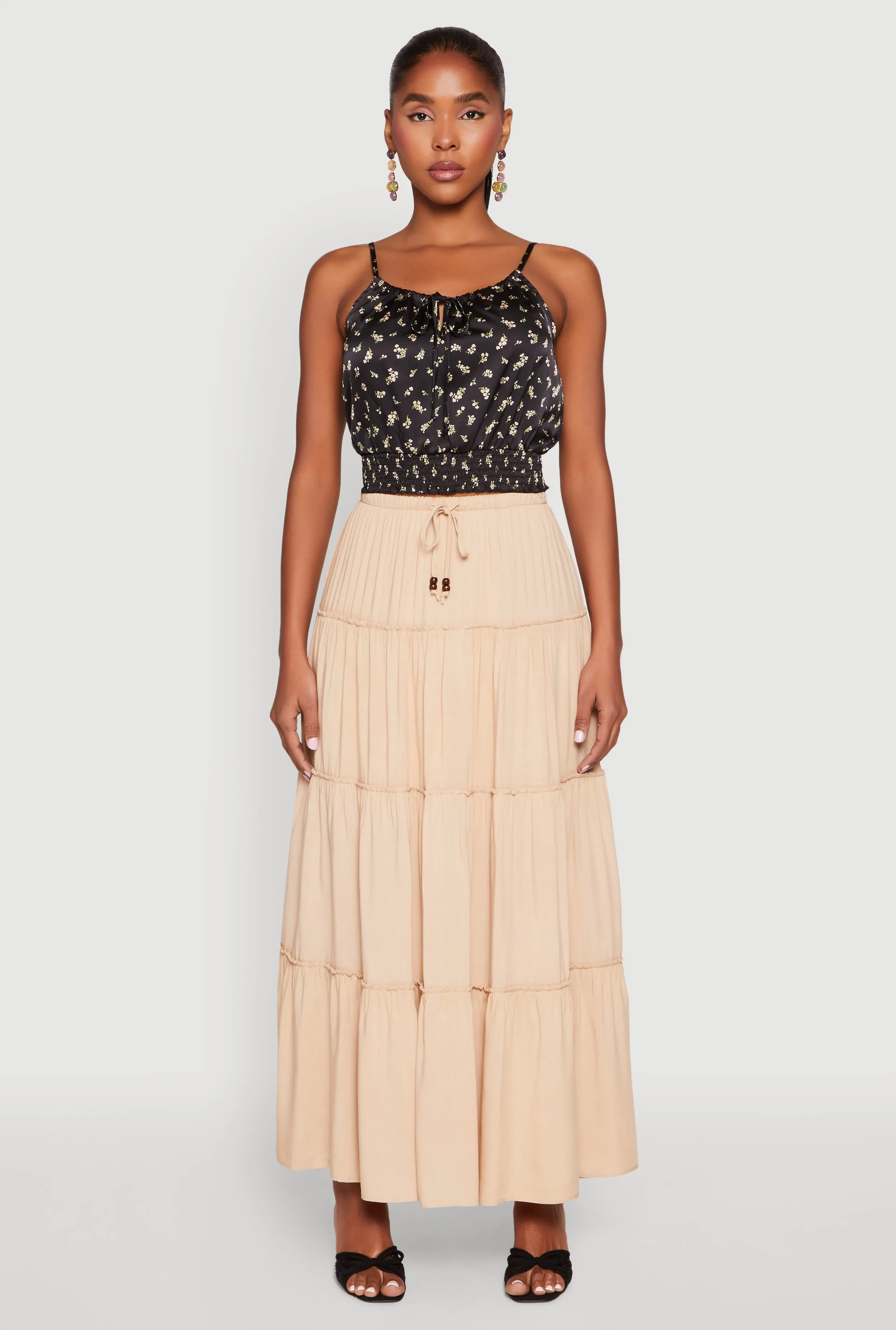 Almost Famous Tiered Maxi Skirt Jewel Tones