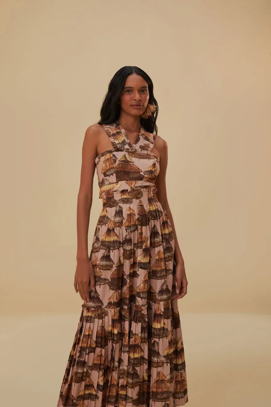 Malocas Beige Sleeveless Midi Dress Comfortable Layers