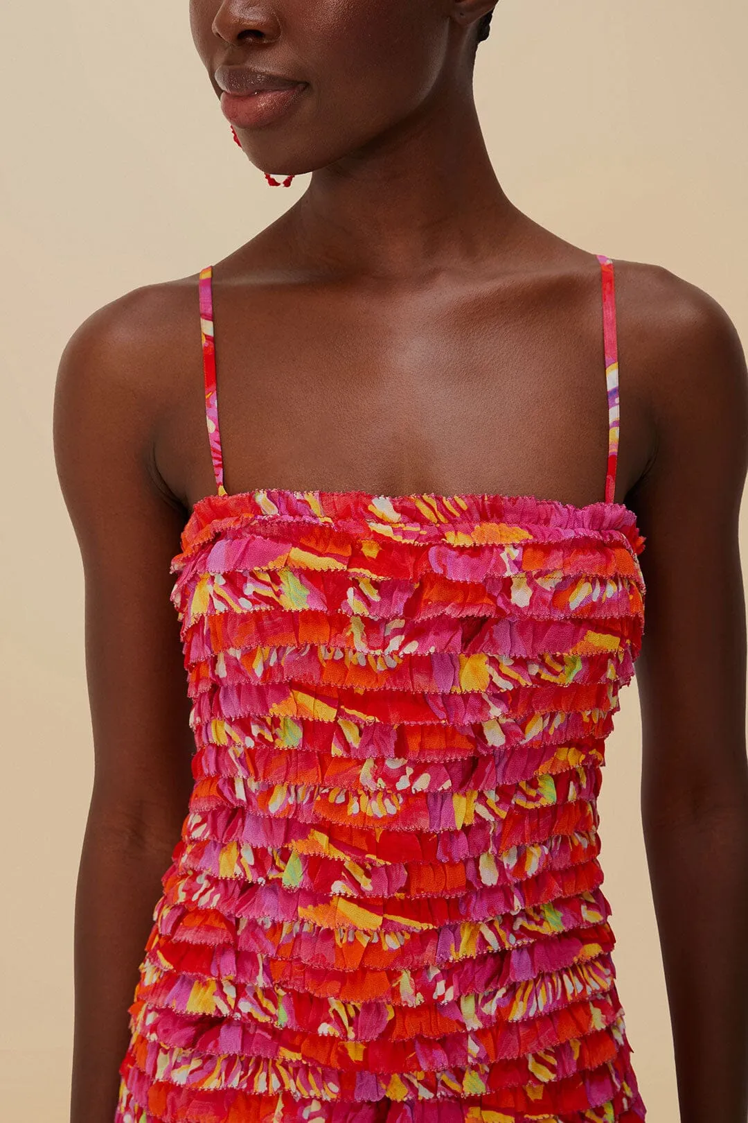 Quick Layer Orange Flying Birds Strapless Midi Dress