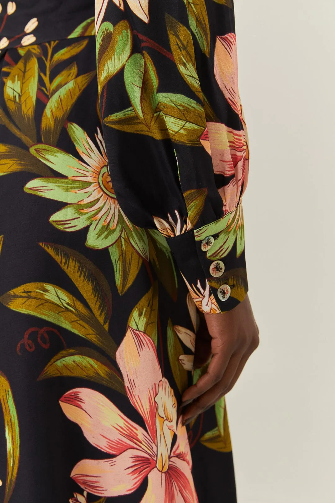 Star Rise Walk Friendly Black Surreal Flowers High Neck Midi Dress
