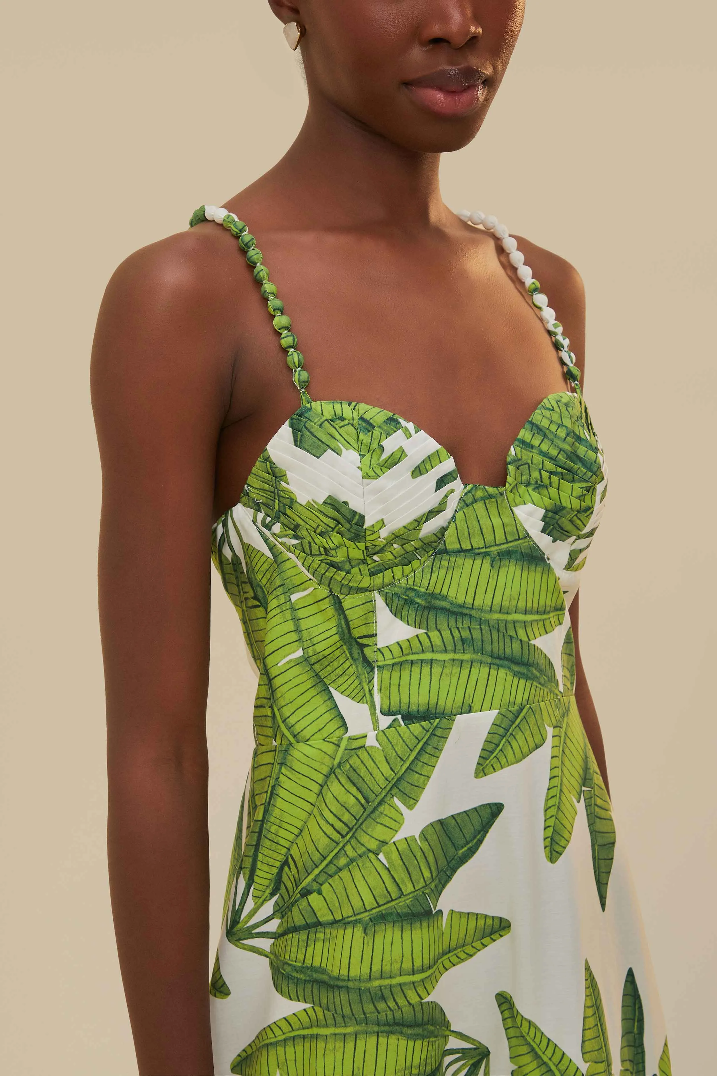 Off-White Palm Fan Midi Dress Summer Sun Japanese Neat