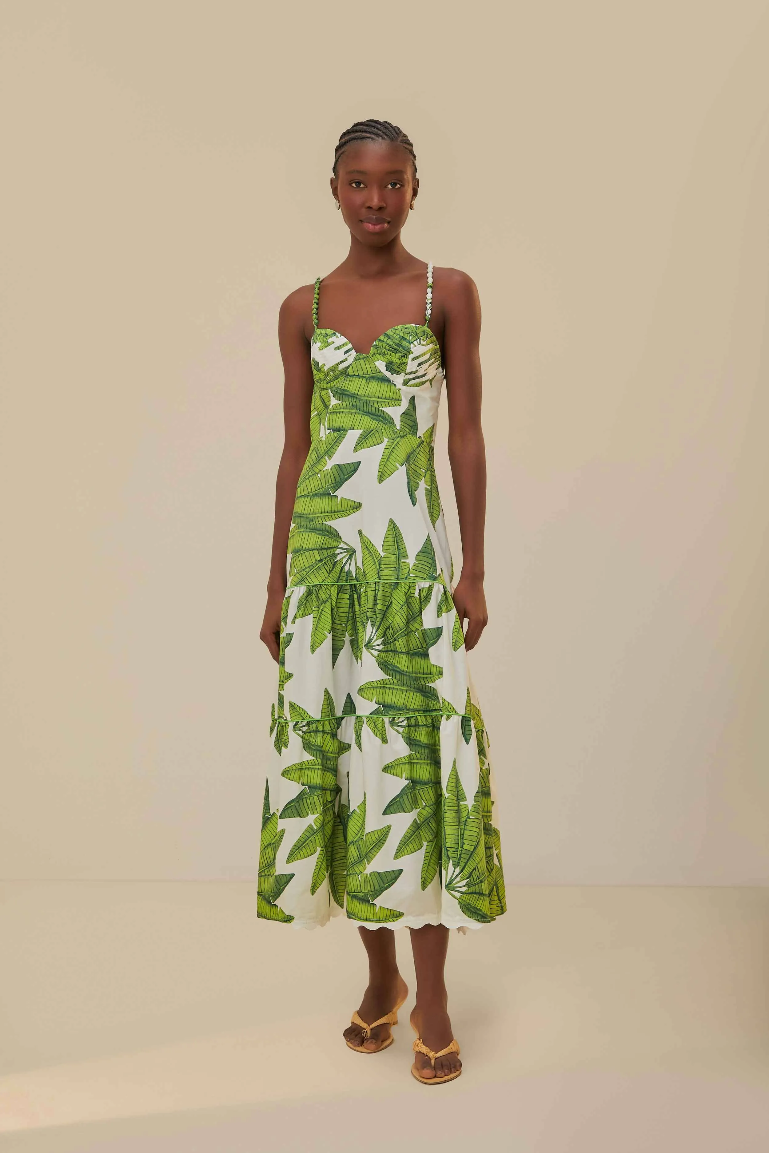 Off-White Palm Fan Midi Dress Grass Smell Low Maintenance