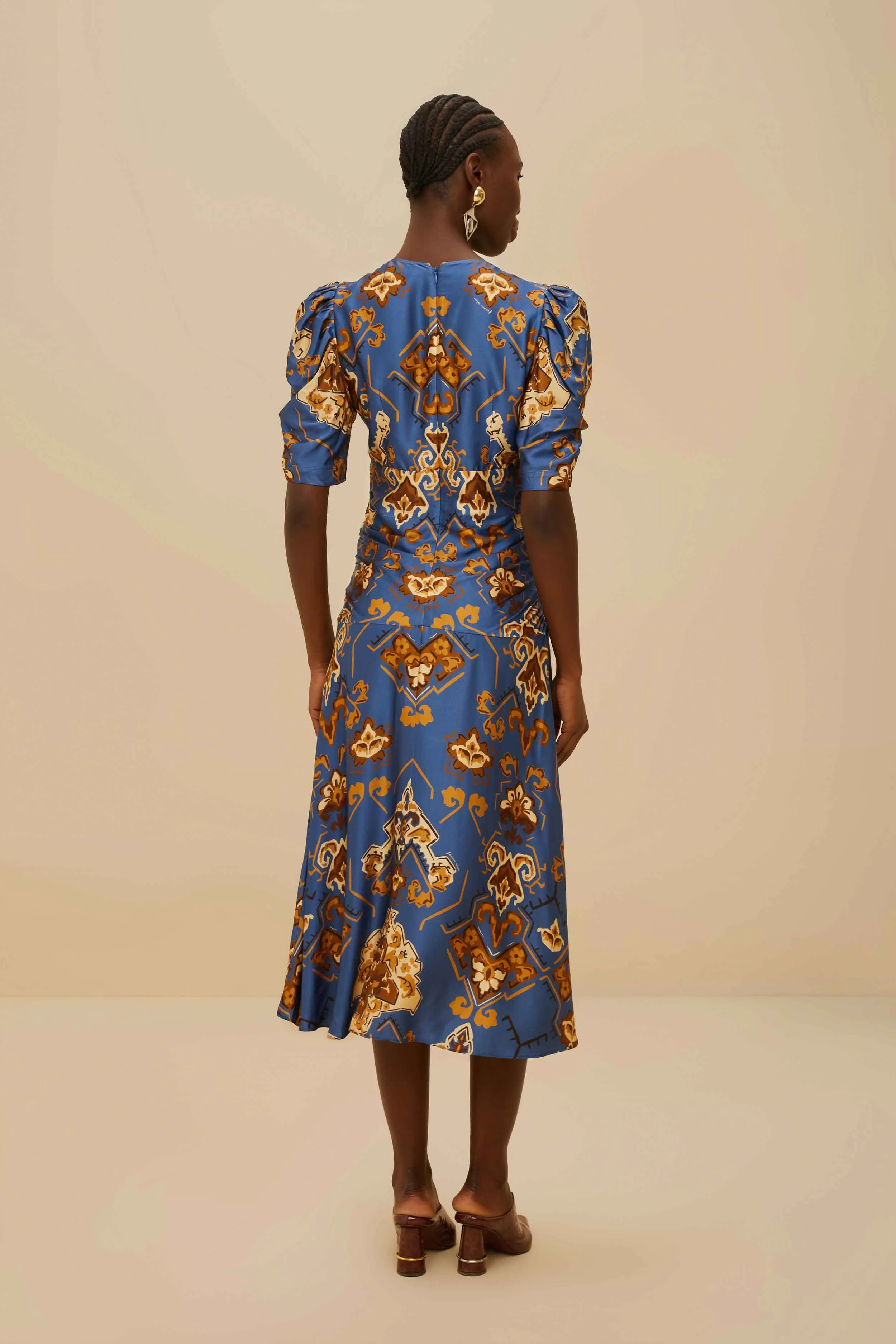 Stylish Silhouettes Classic event dress Blue Ornament Floral Midi Dress