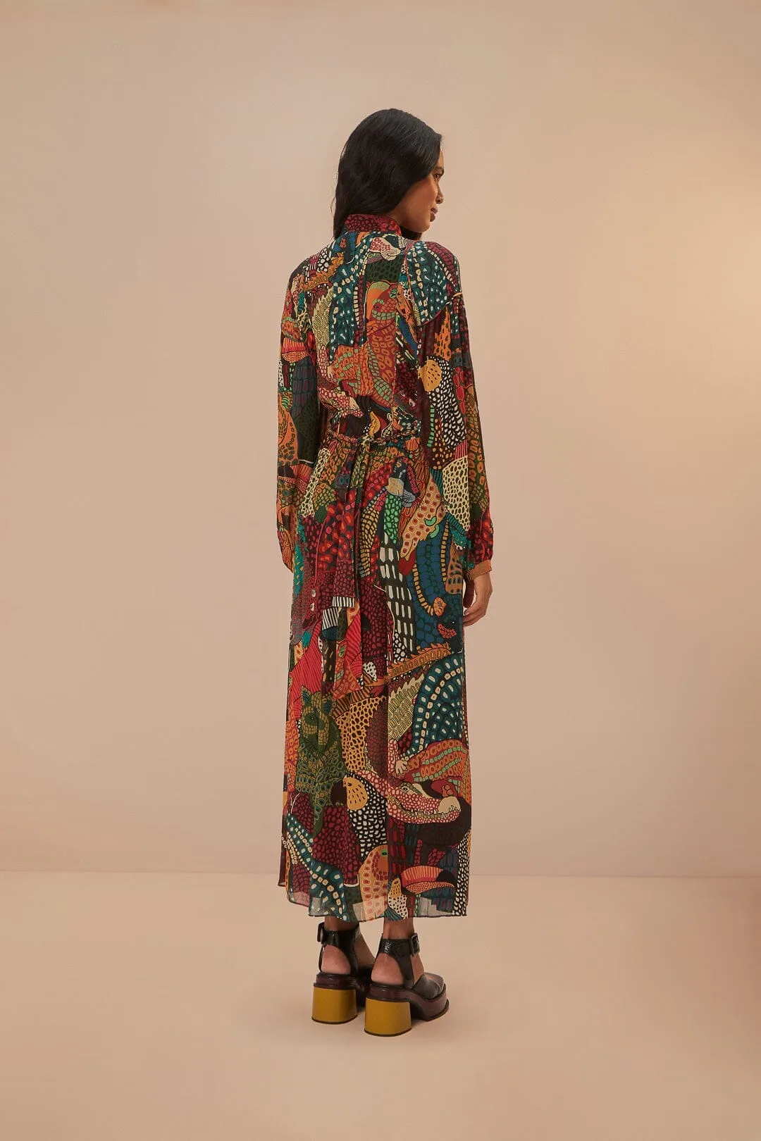Fauna Mix Multicolor V Neckline Maxi Dress Ombre Shade