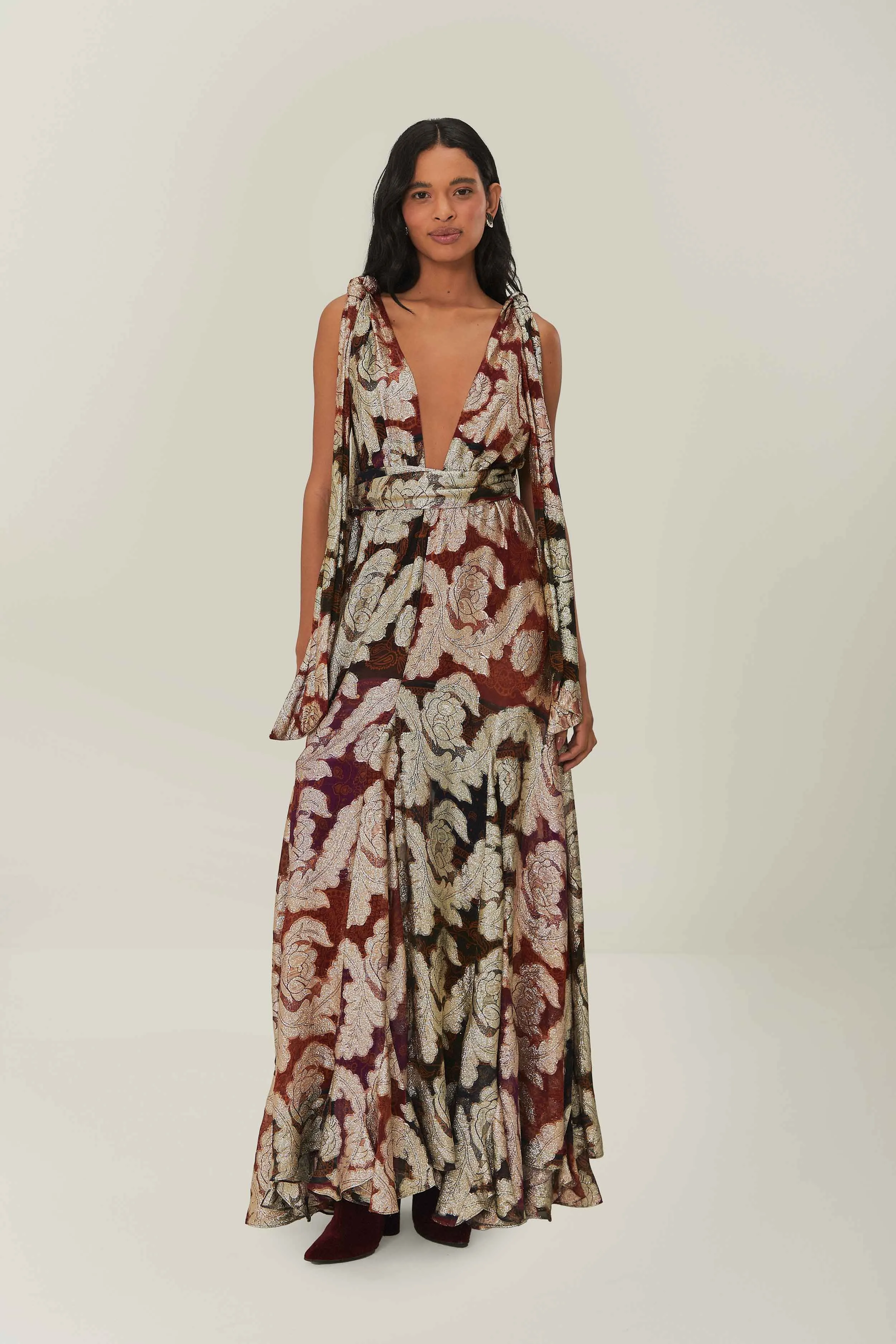 Jacquard Lurex Sleeveless Maxi Dress Georgette Glow