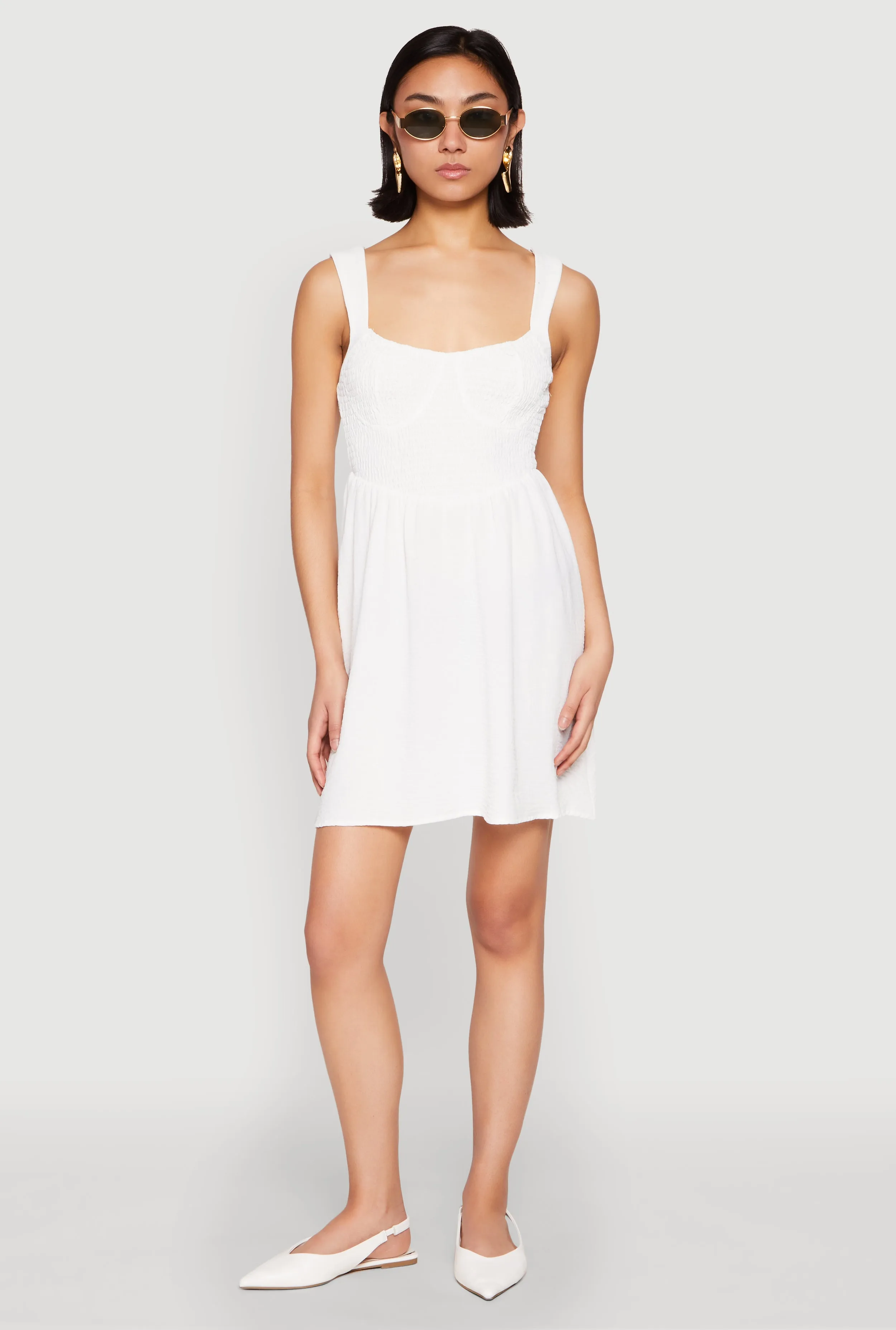 Airy Crepe Knit Bustier Skater Dress Effortless chic mini Pose Queen