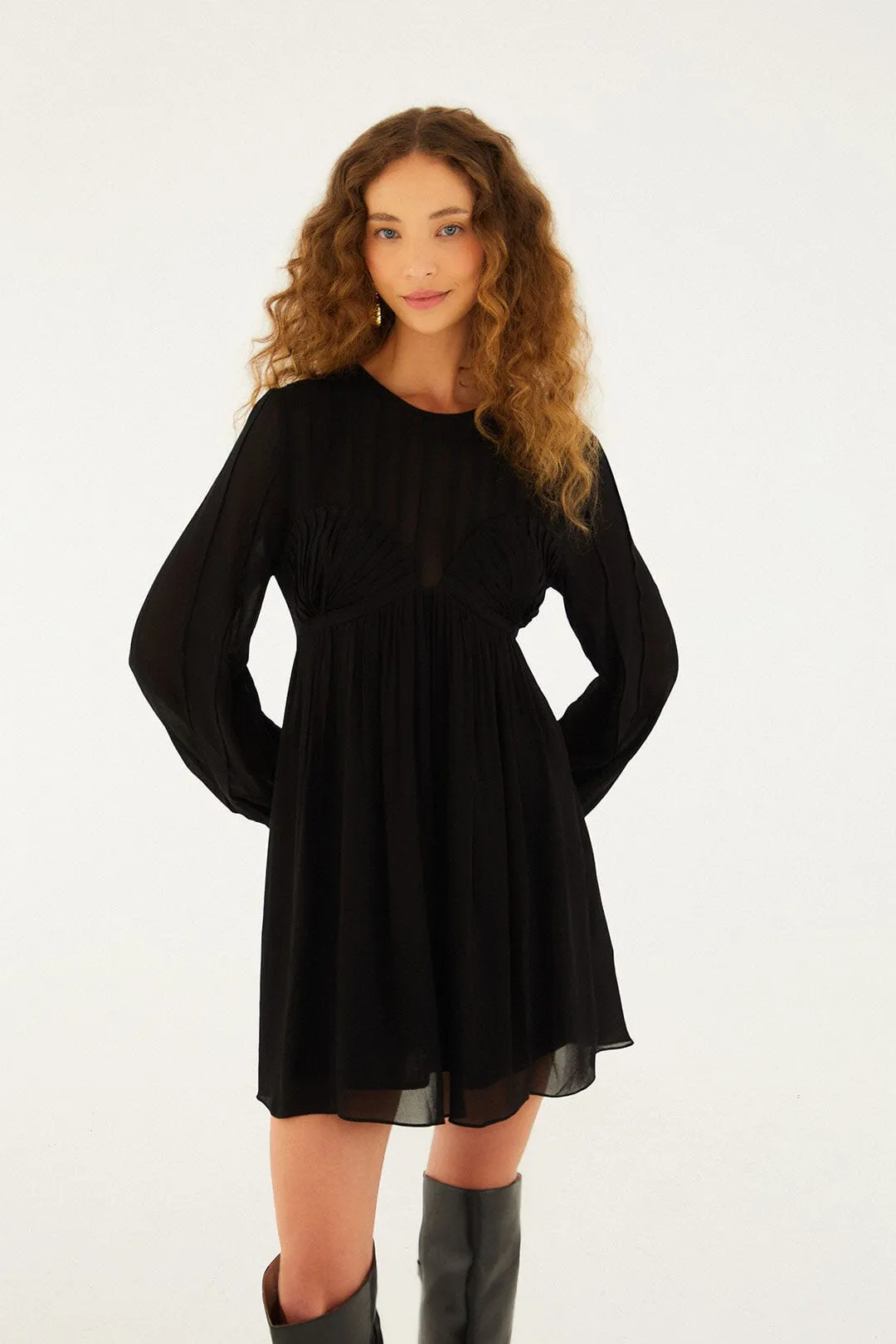 Black Shell Mini Dress Trendy Chic