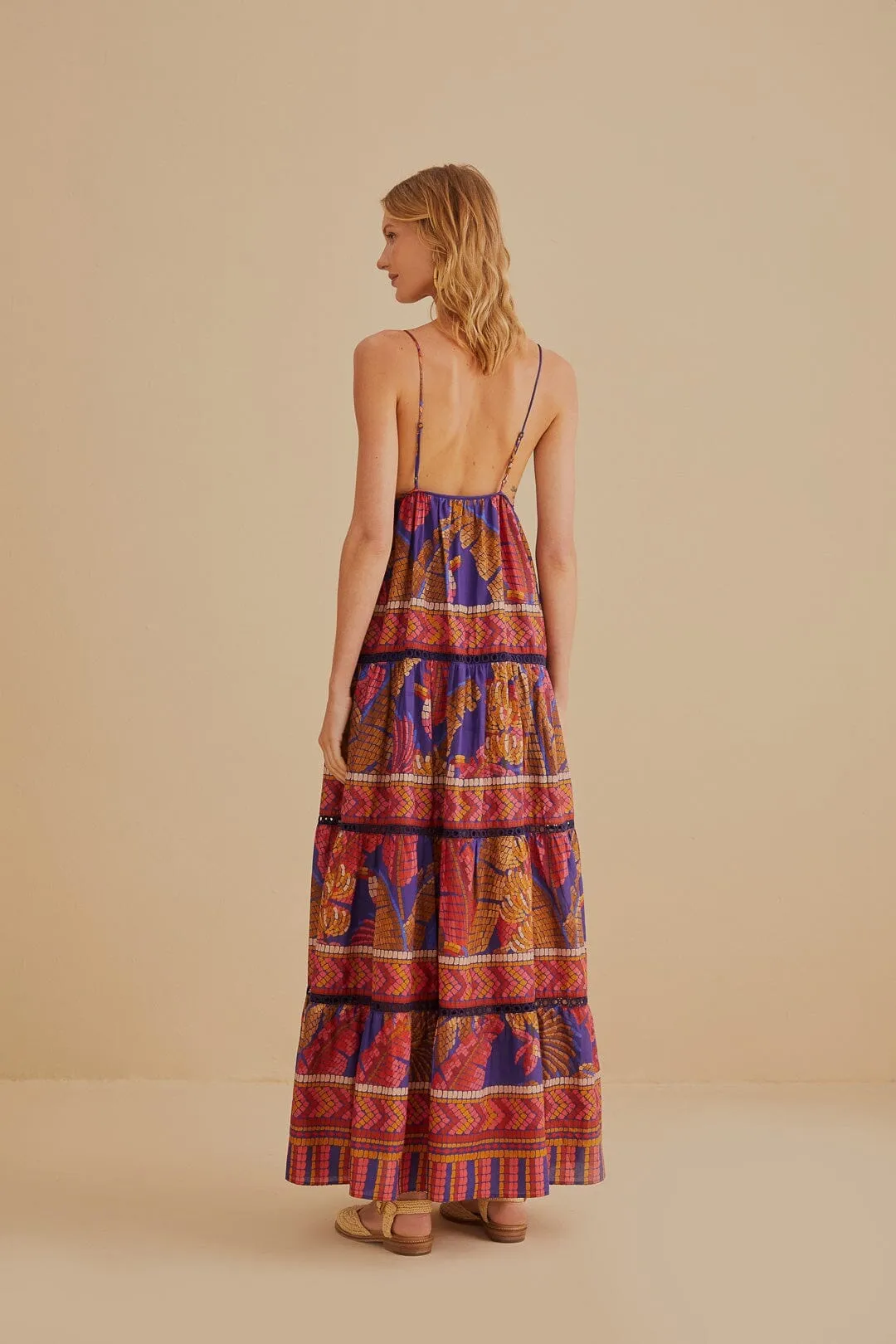 Simple yet chic long dress Print Allover Blue Forest Mosaic Sleeveless Maxi Dress