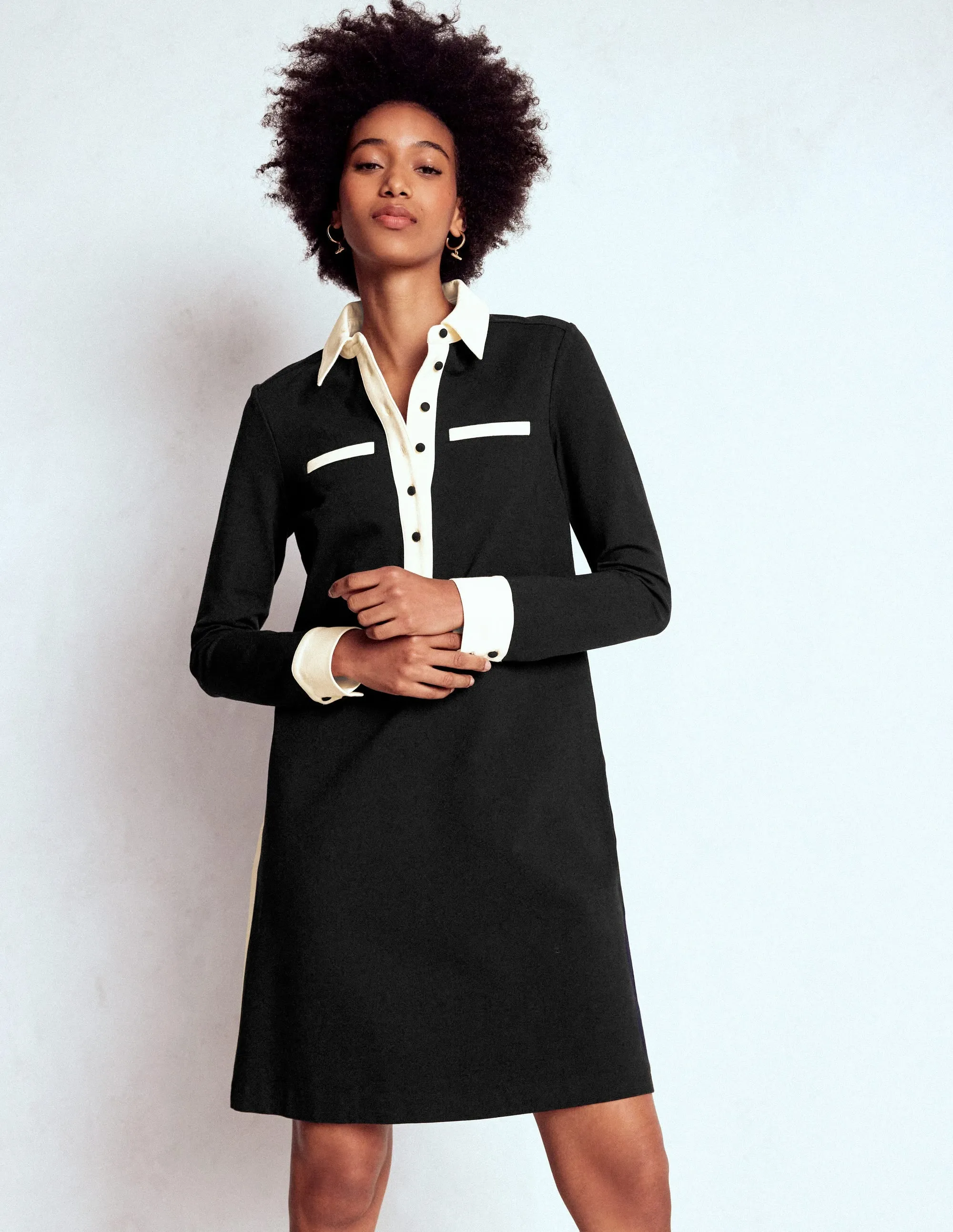Stretch Fit Design Shine Star Georgina Ponte Dress-Black & White