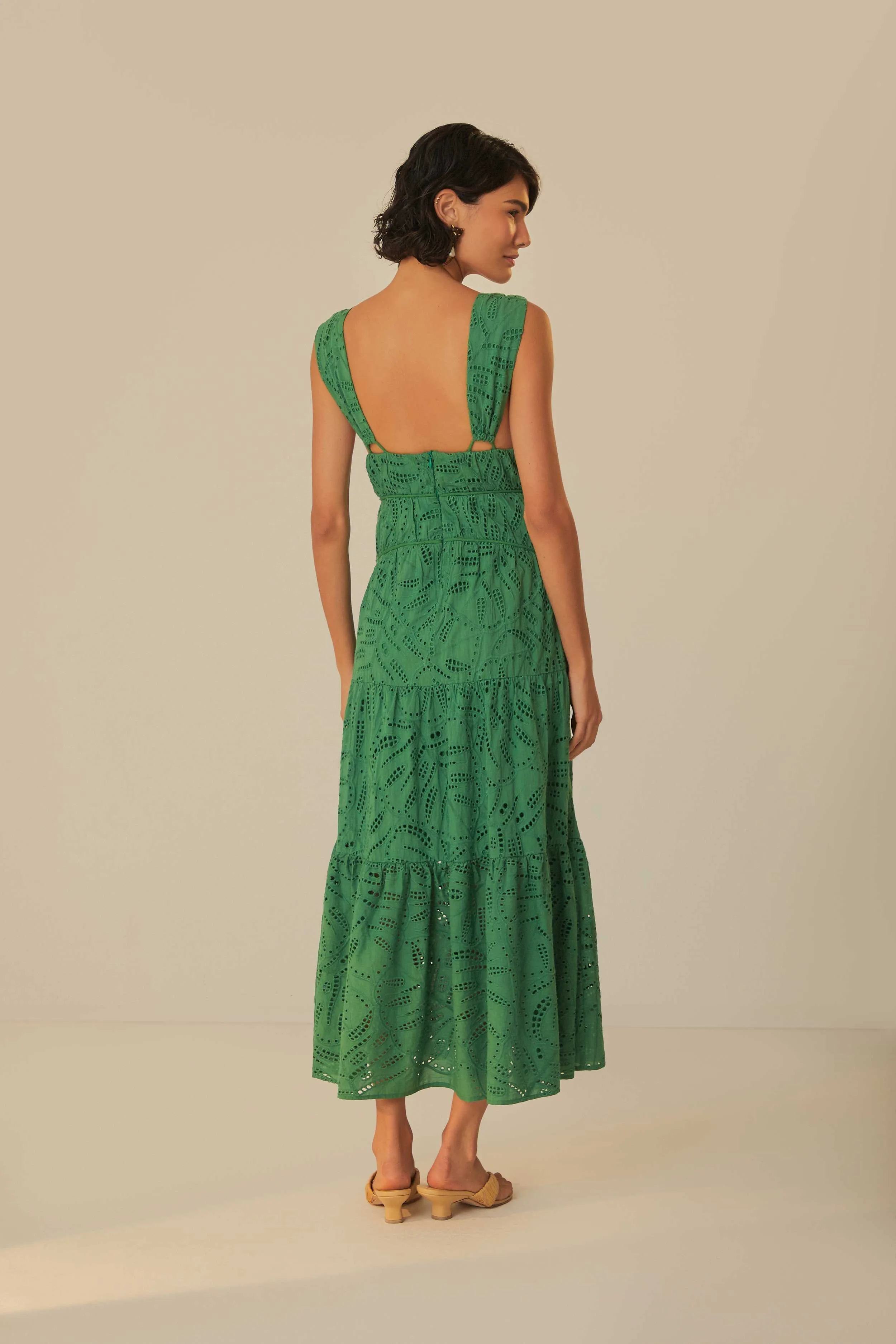 Green Monstera Corset Eyelet Maxi Dress Festival Glow