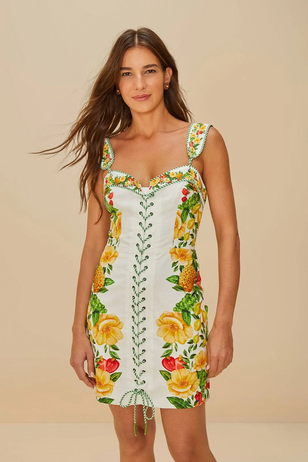 Off-White Picnic Flowers LENZING? ECOVERO? Euroflax? Mini Dress Edge Mood Zigzag Stitch Reinforcement