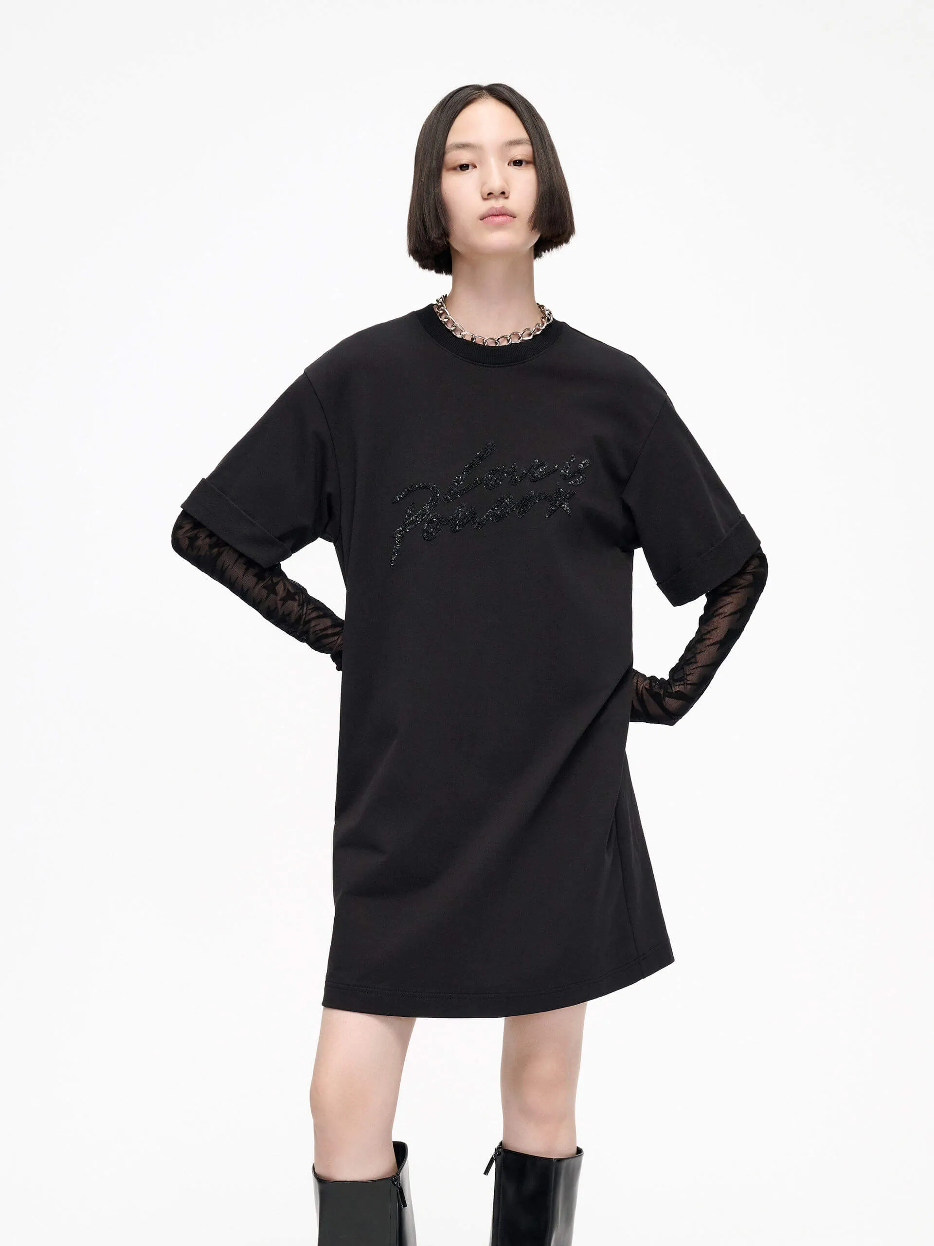 Paneled Sleeves Mini Dress Casual Day Out Timeless Wear