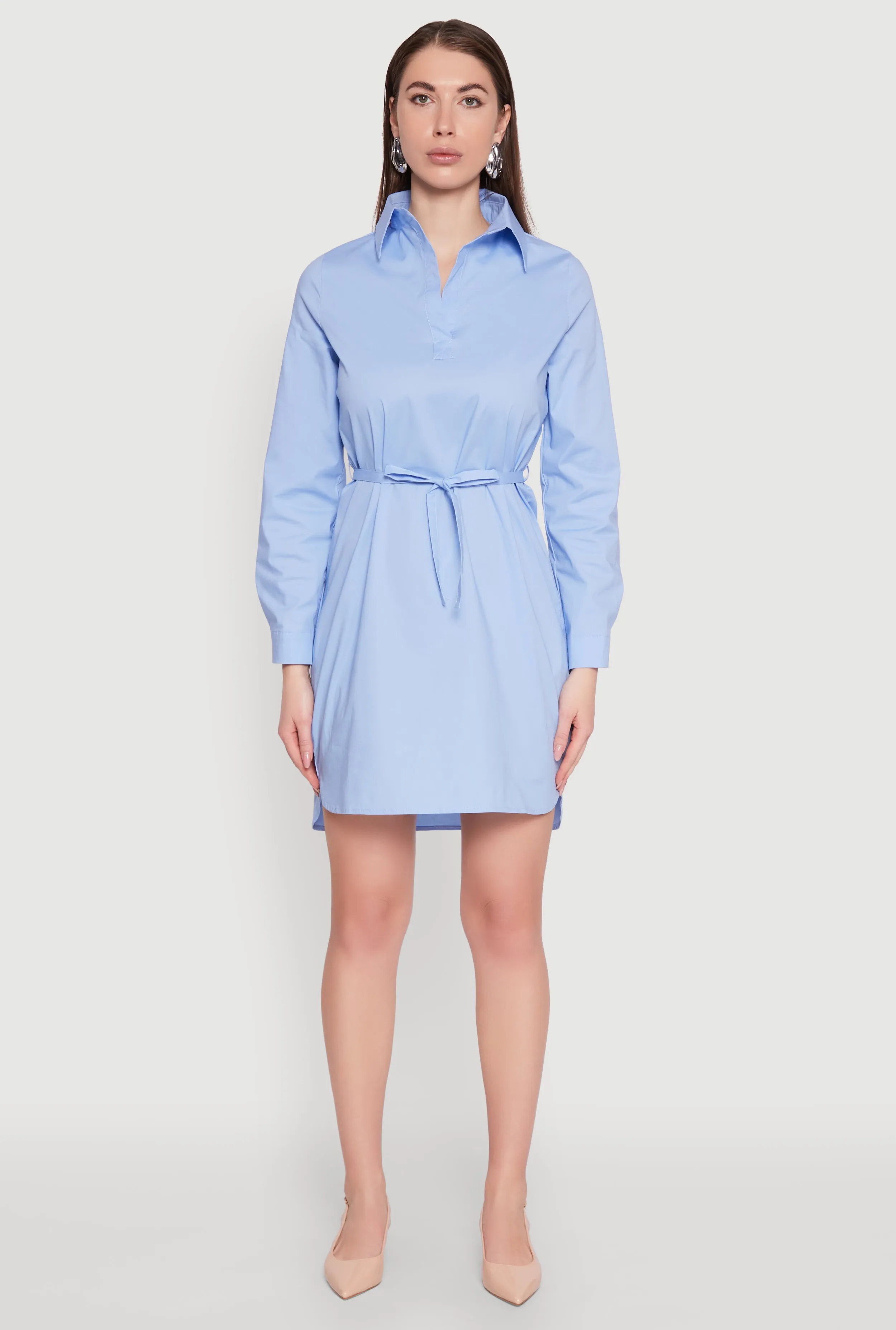 Modern Fashion Timeless Wear Poplin Tie Waist Belted Shirt Dress