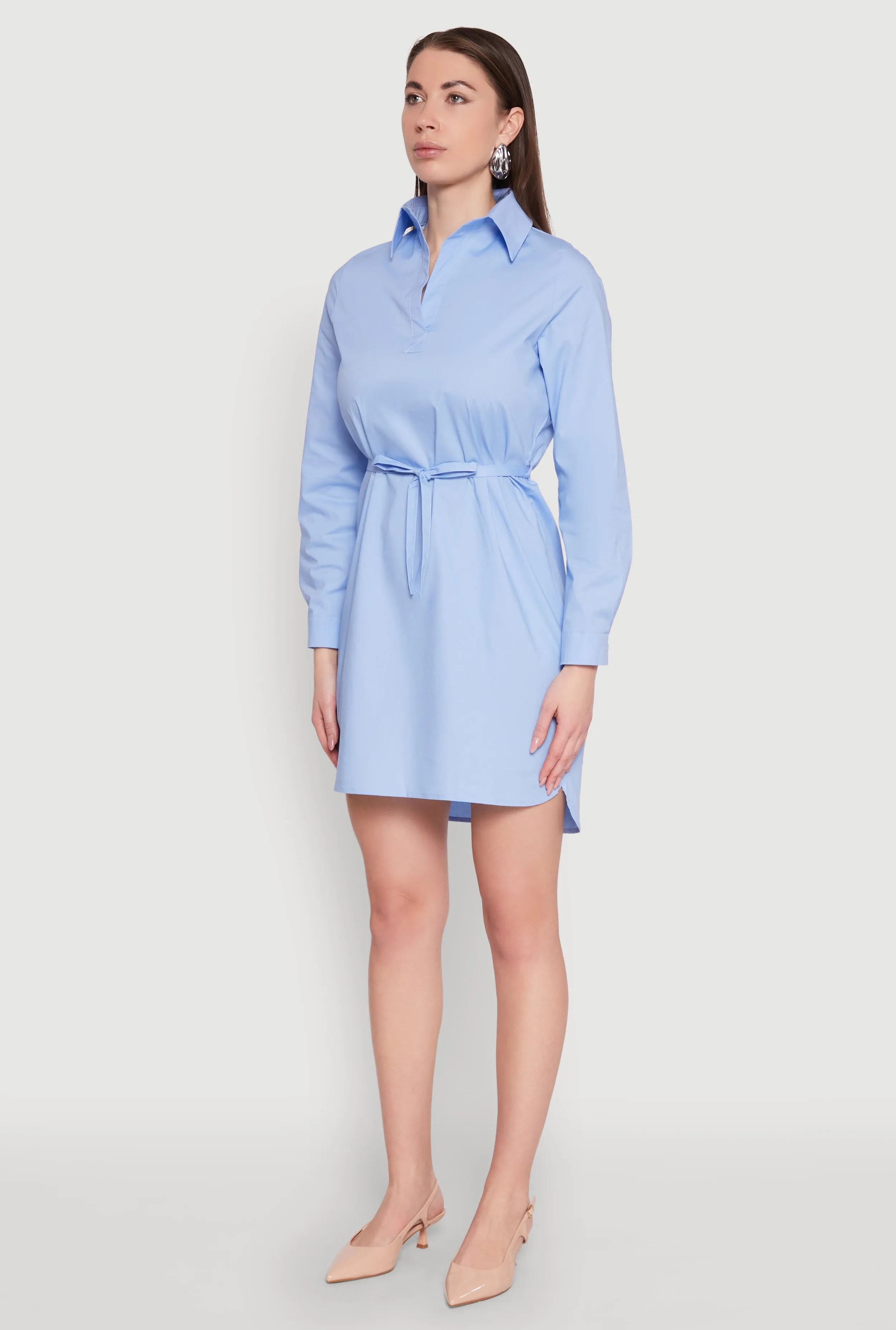 Poplin Tie Waist Belted Shirt Dress Beat Edge
