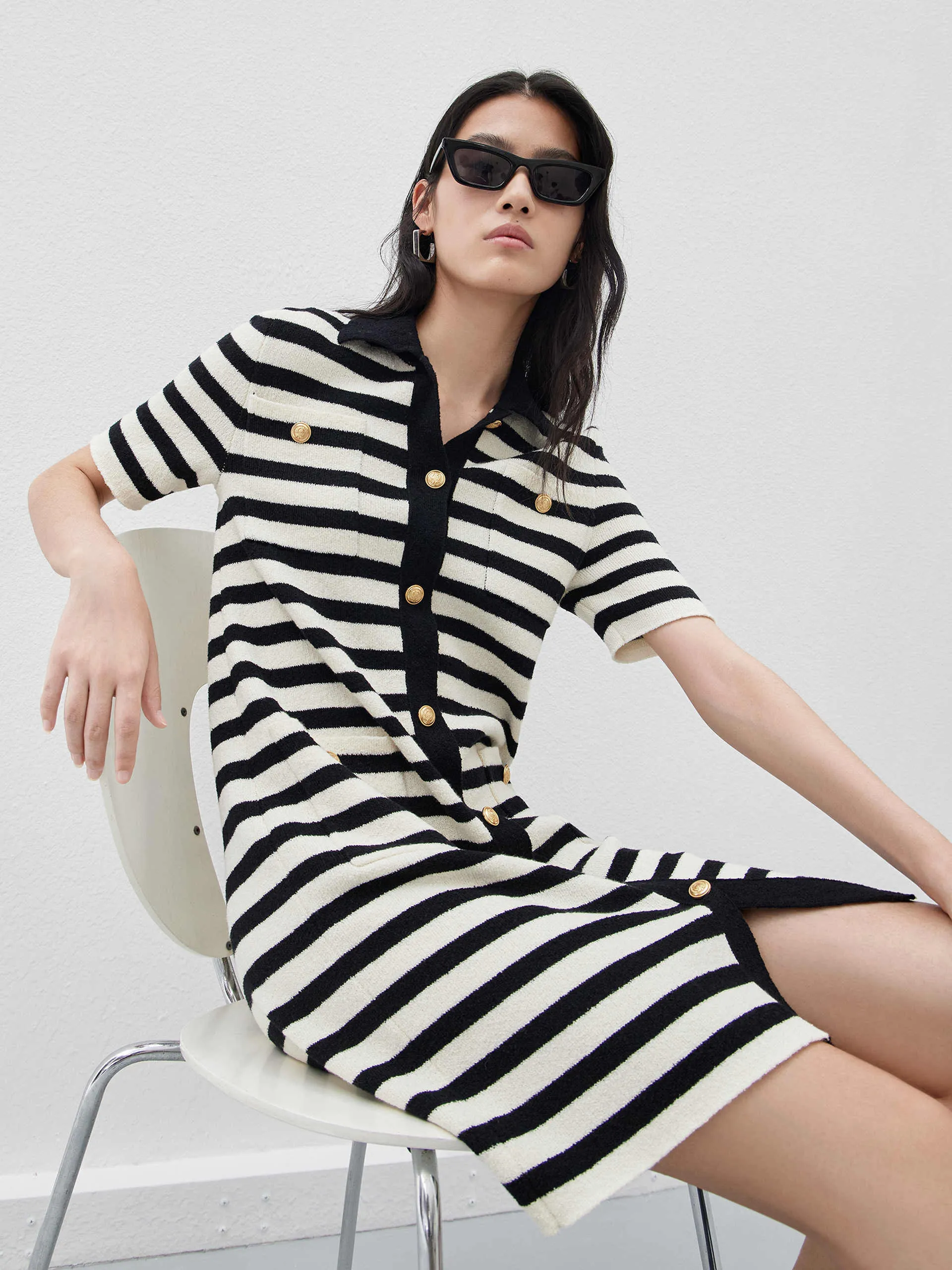 Wool Blend Striped Dress Light Warm Wrinkle resistant fabric