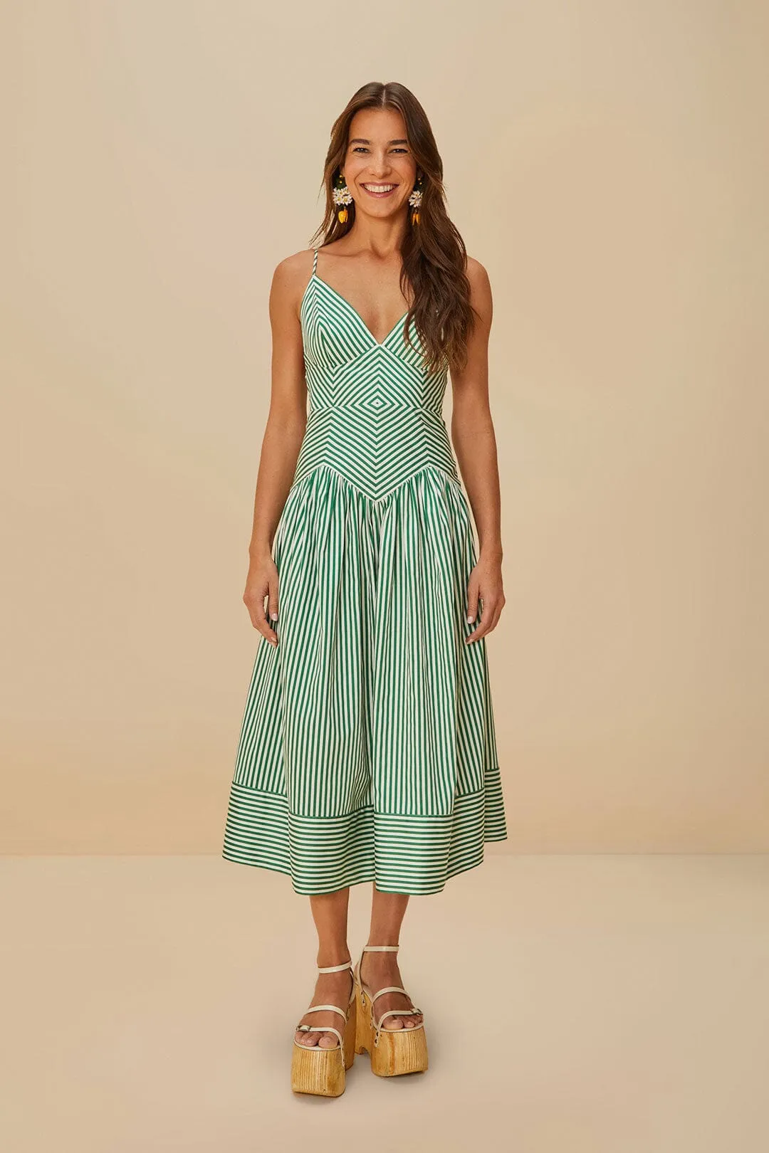 Bicolor Stripes Organic Cotton Midi Dress Mesh Breeze