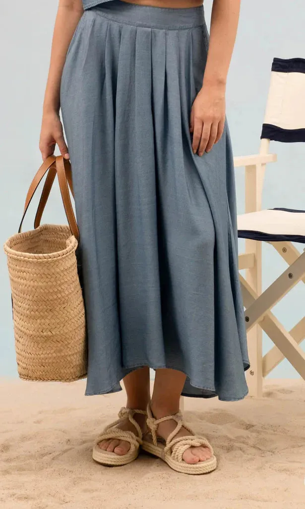 Winner Vibe DurableThreadwork Chambray Pleated Skirt