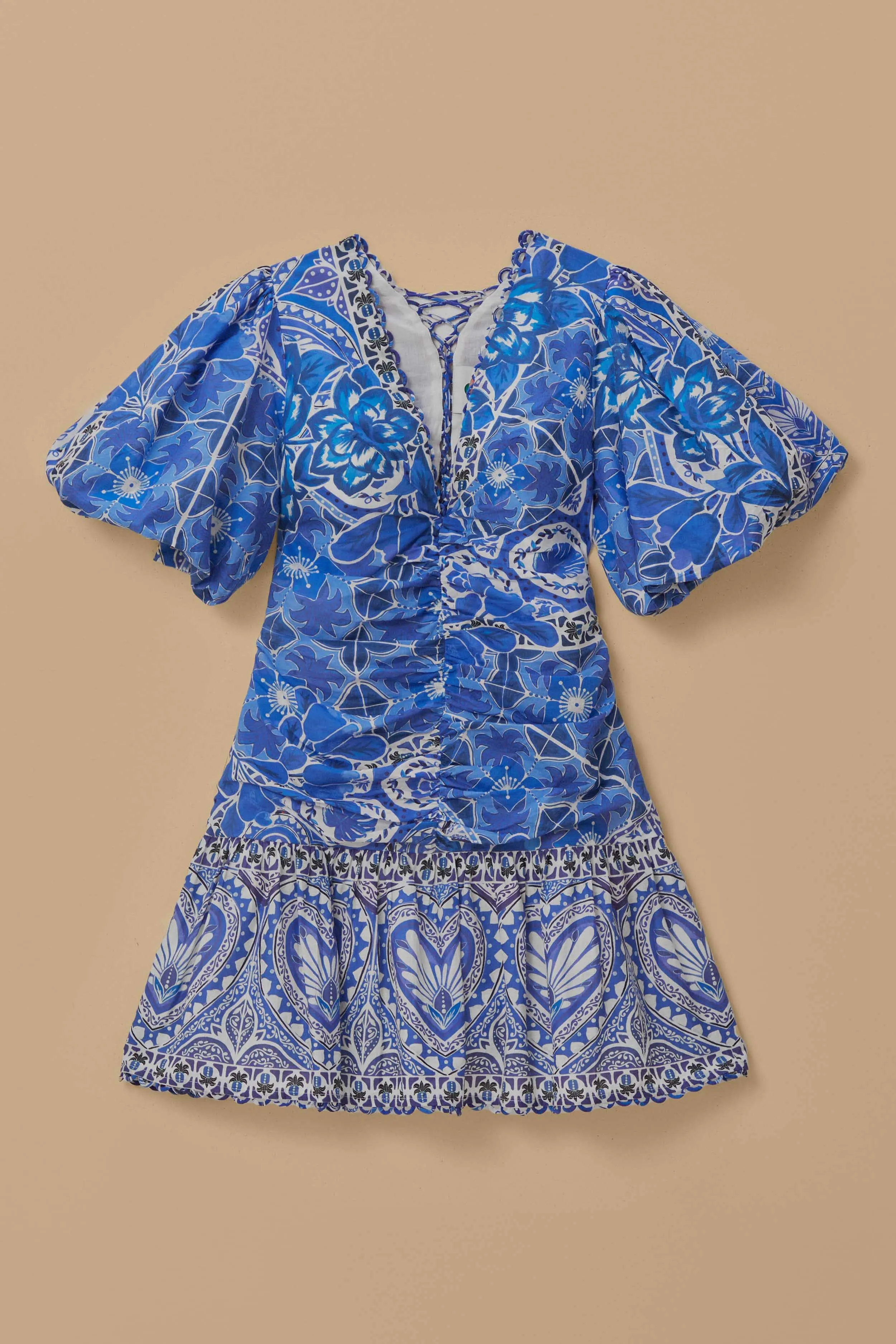 Party Edge Blue Tile Dream Short Sleeve Mini Dress