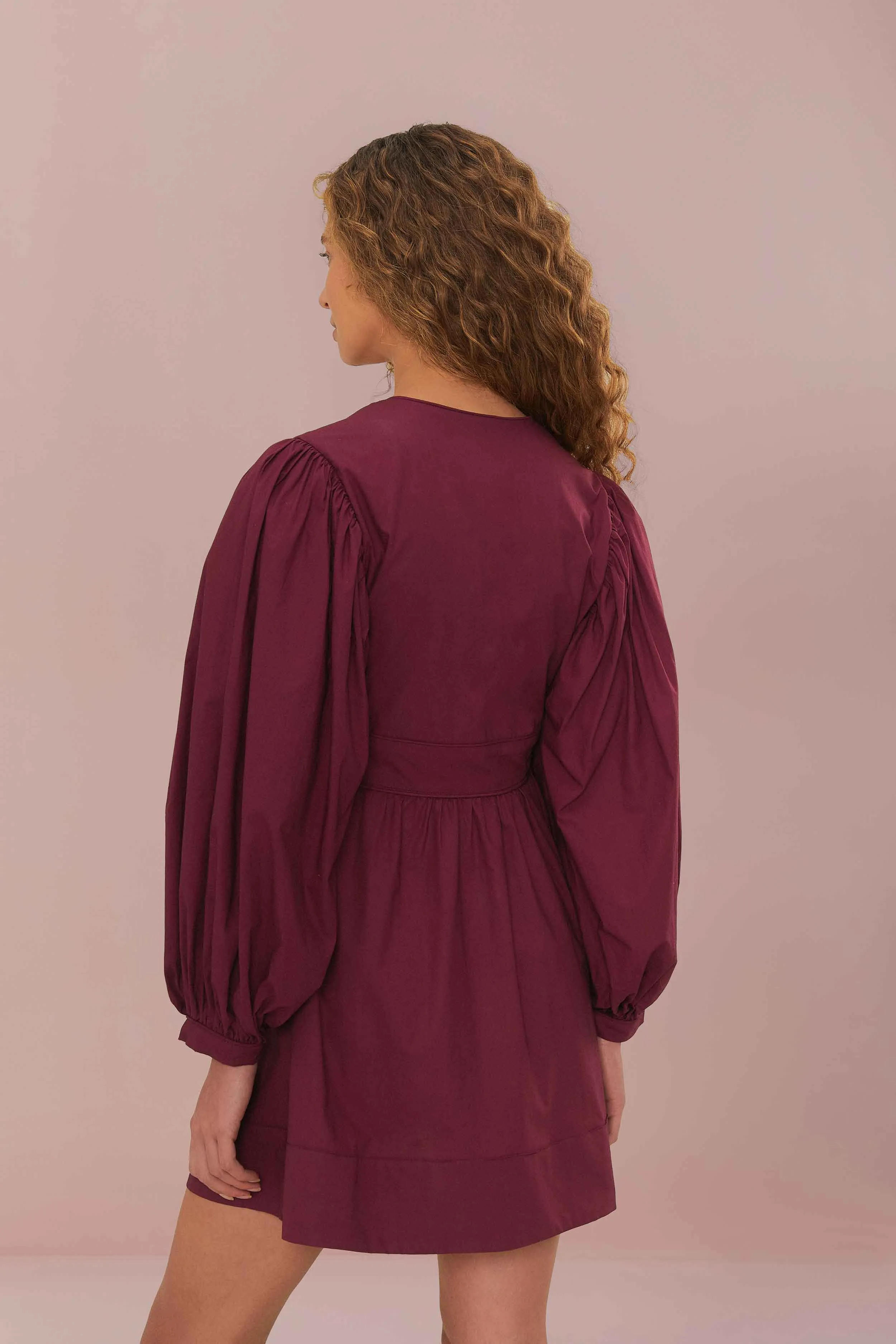 Pack Quick Burgundy Puff Sleeve Mini Dress