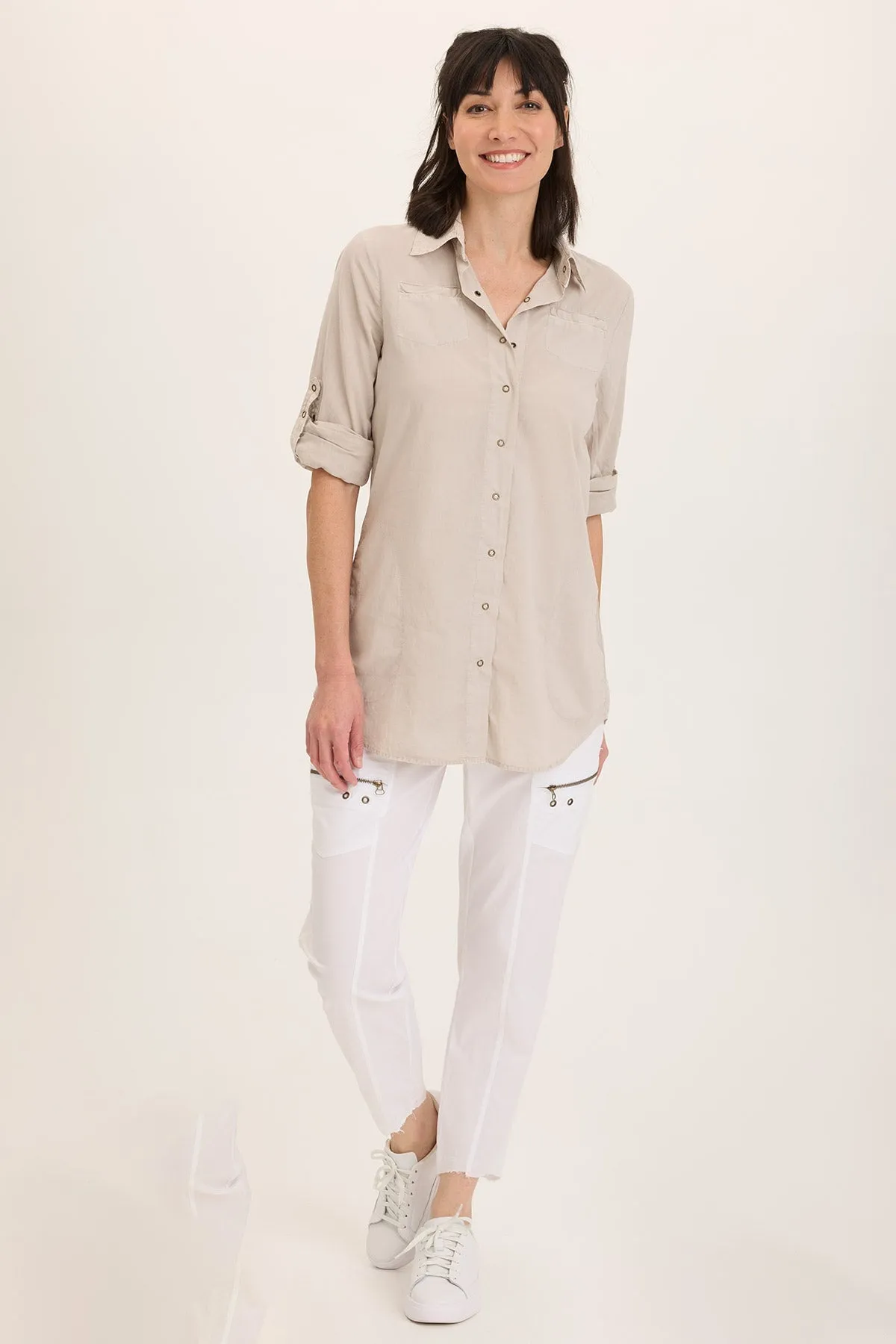 Breezy Fit Reporter Soft Voile Button-Down Blouse