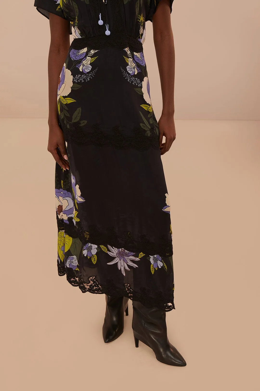 Peach Soft Trendy evening gown Black Soft Garden Lace Maxi Dress