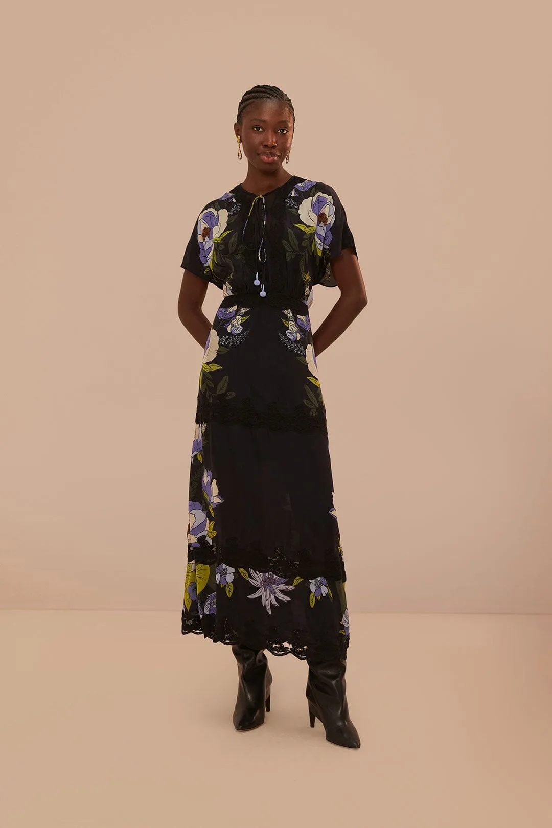 Black Soft Garden Lace Maxi Dress Trim Art