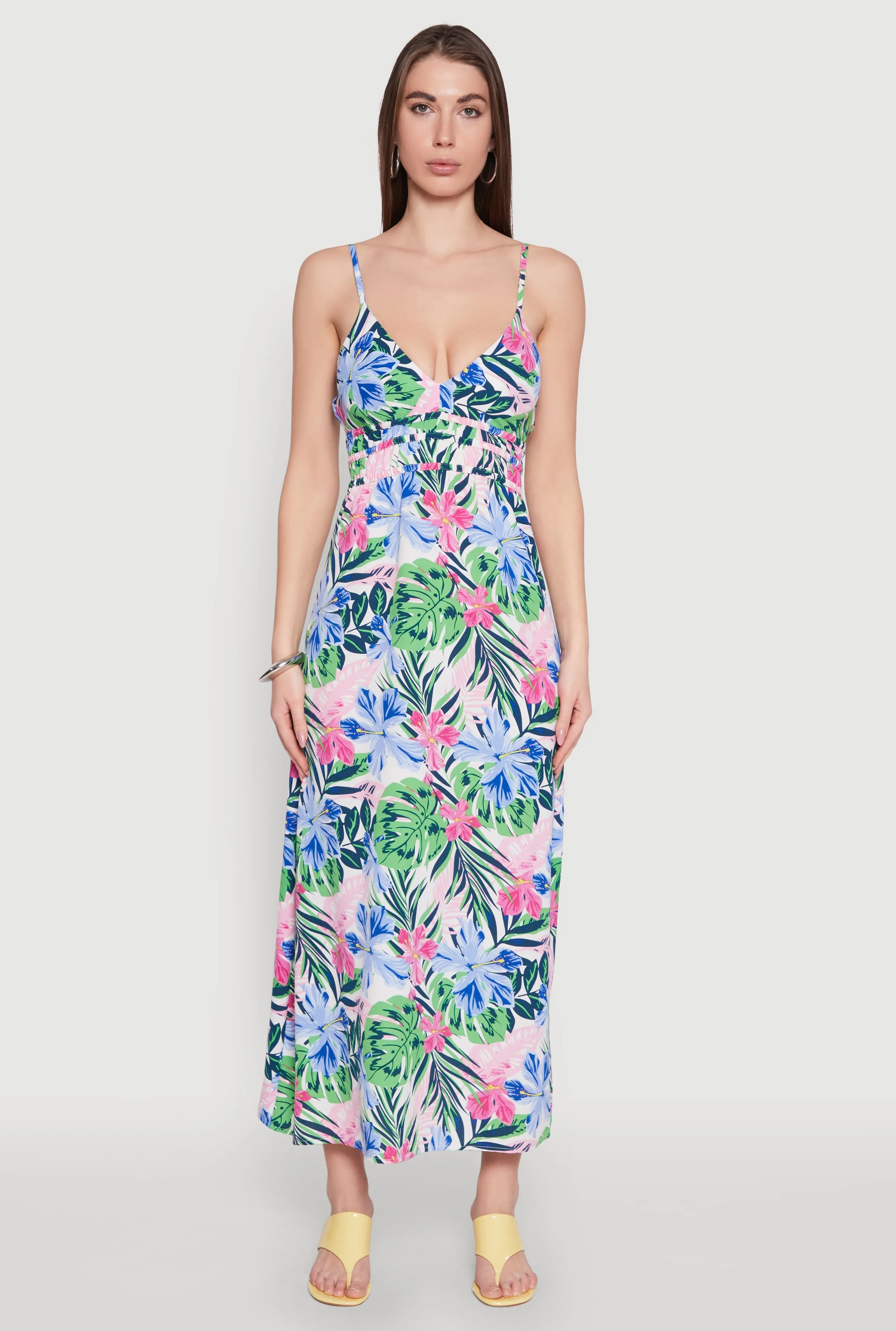 Floral Graphic Print Empire Waist Maxi Dress Elegant high-waist gown