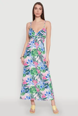 Floral Graphic Print Empire Waist Maxi Dress Skin Hug