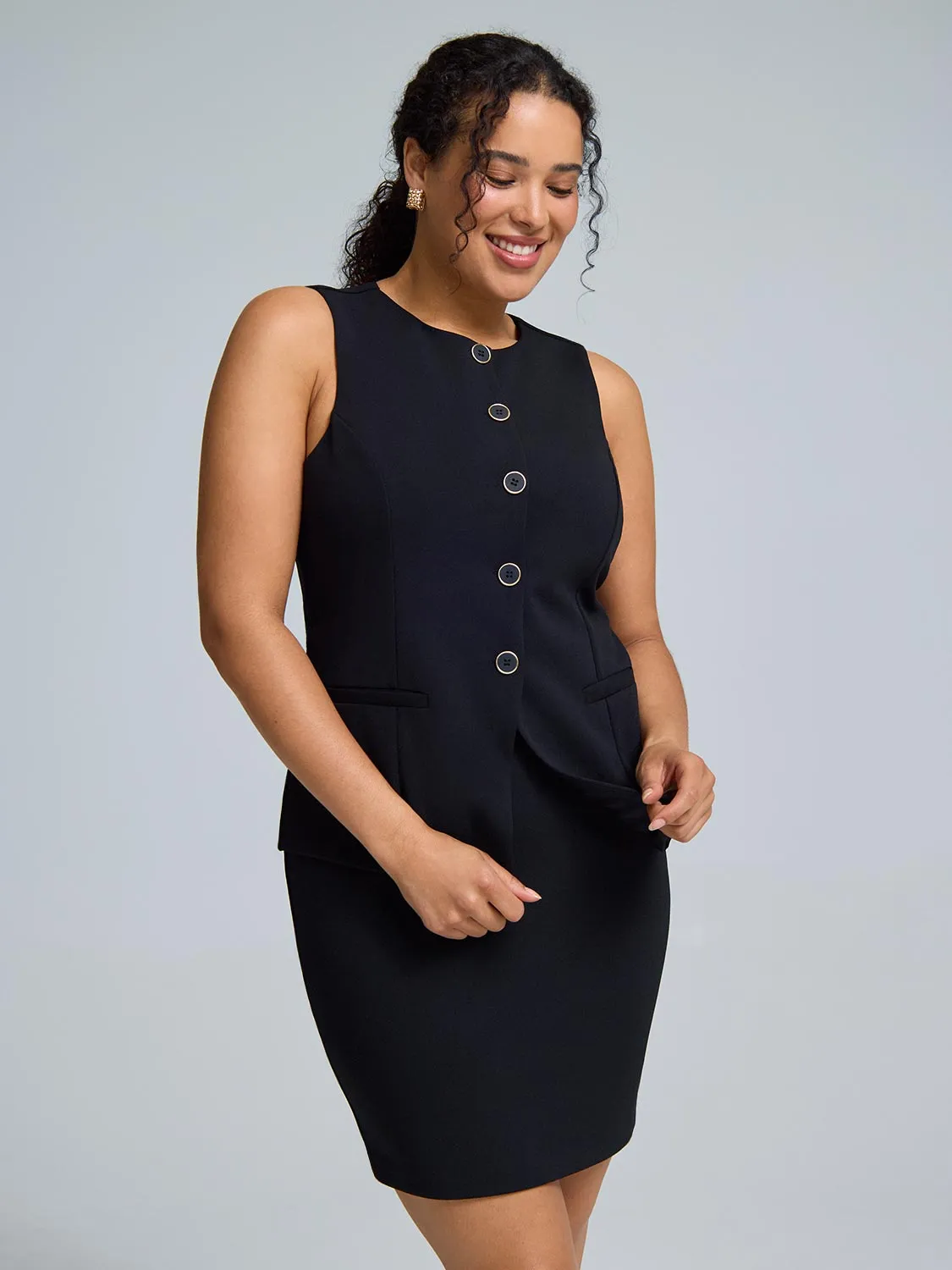 2-Fer Vest Sheath Dress Weekend Style Look Smart Fit