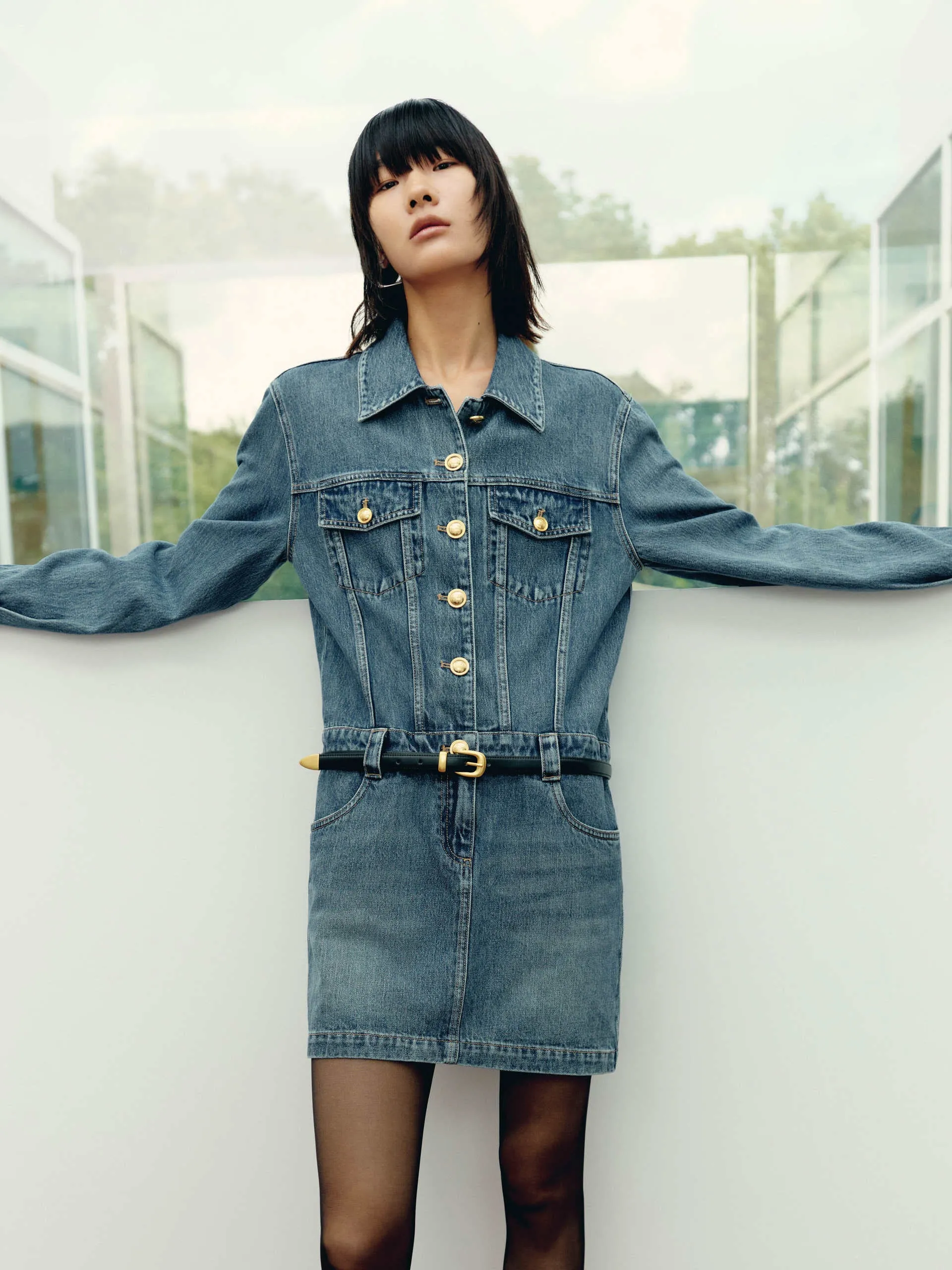 Include Belt Denim Dress Double Layered Hem Trendy mini for every occasion
