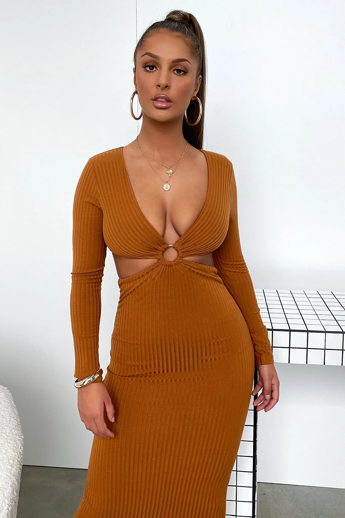 Laska Midi Dress - Rust Brown Friend Wedding New Yorker