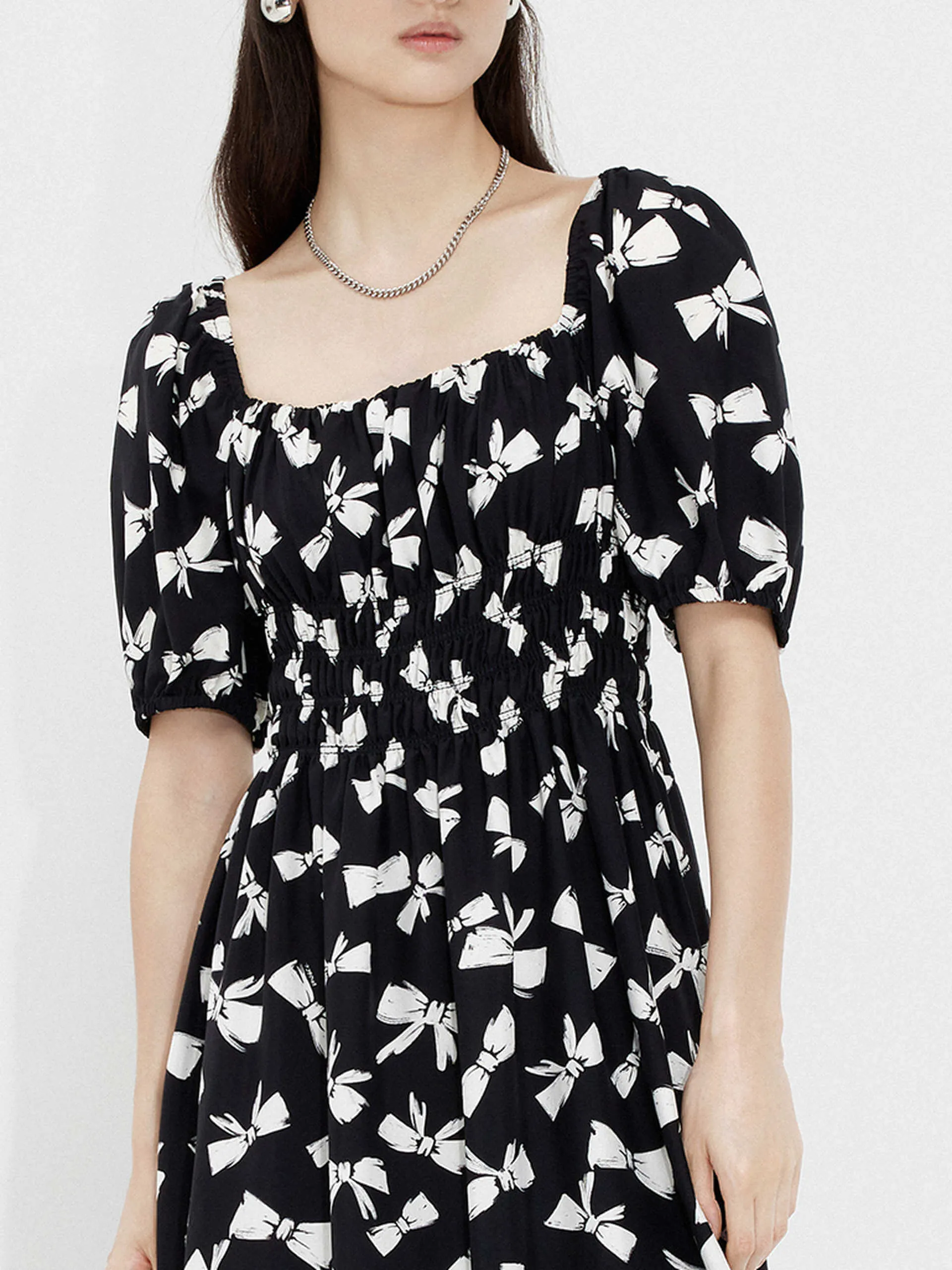 Elegant mini with floral prints Bowknot Pattern Mini Dress