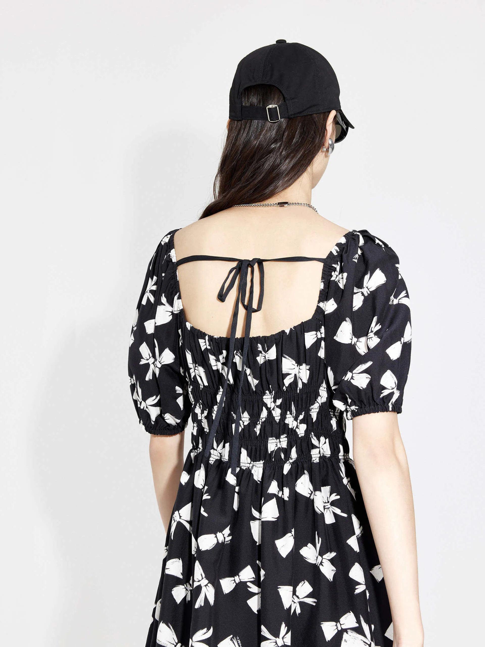 Bowknot Pattern Mini Dress Figure Pop Urban Style