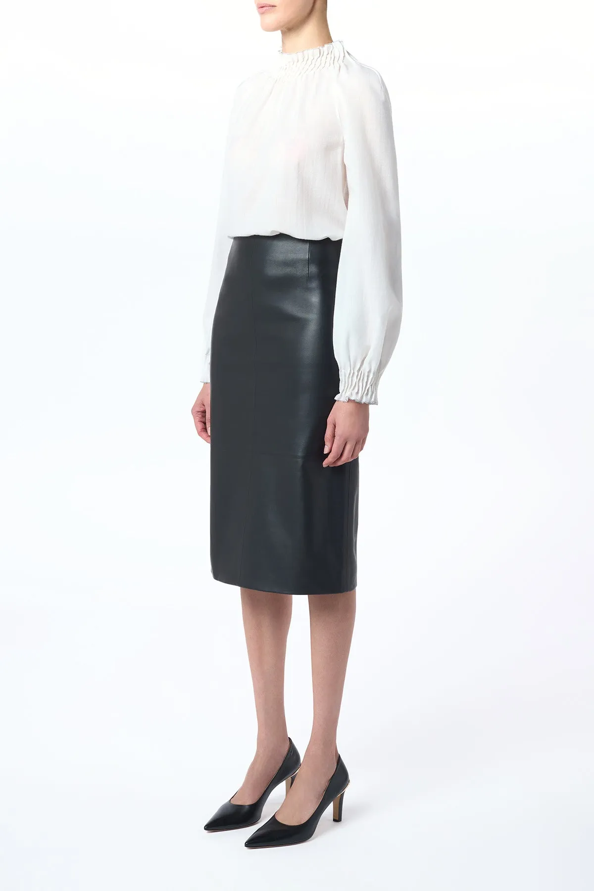 Manuela Midi Skirt in Black Soft Leather Breezy Style