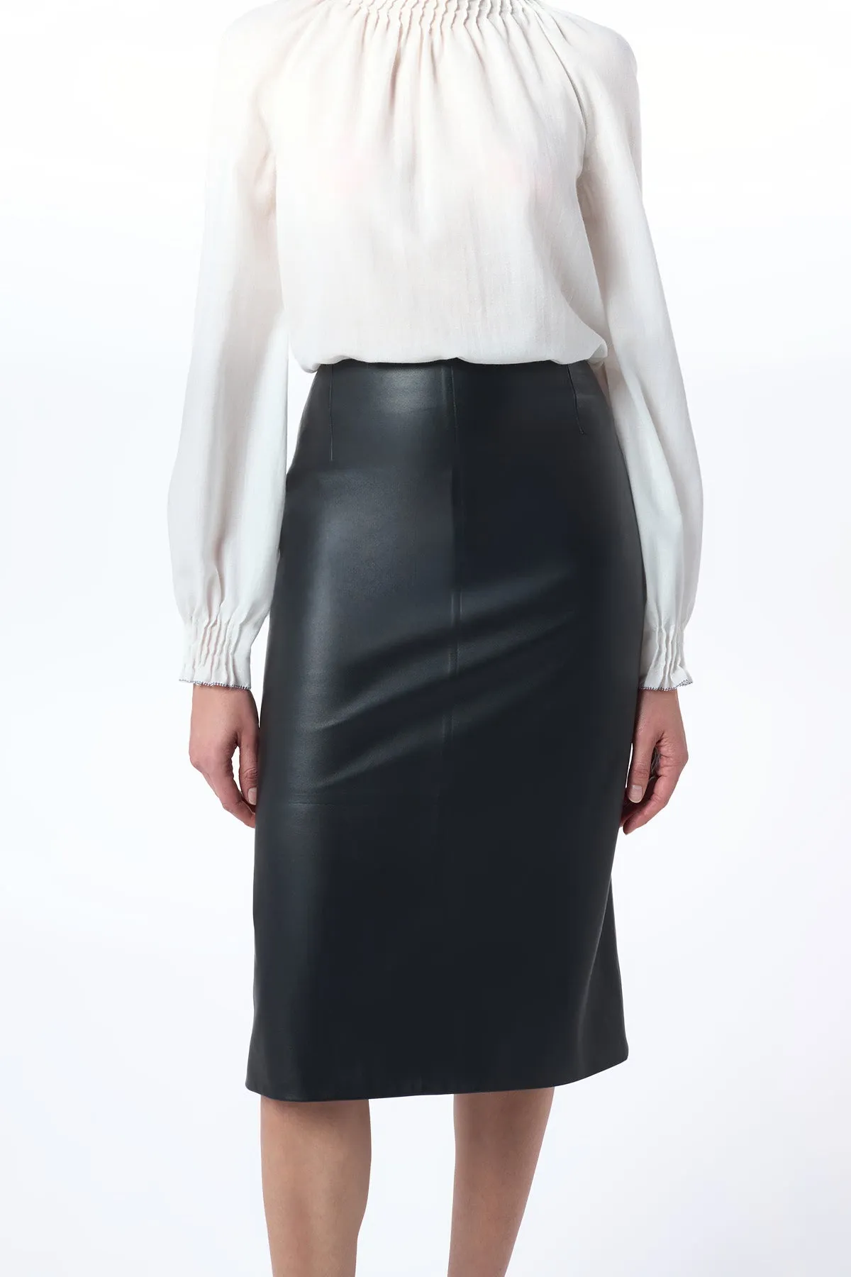 Hidden pockets Manuela Midi Skirt in Black Soft Leather