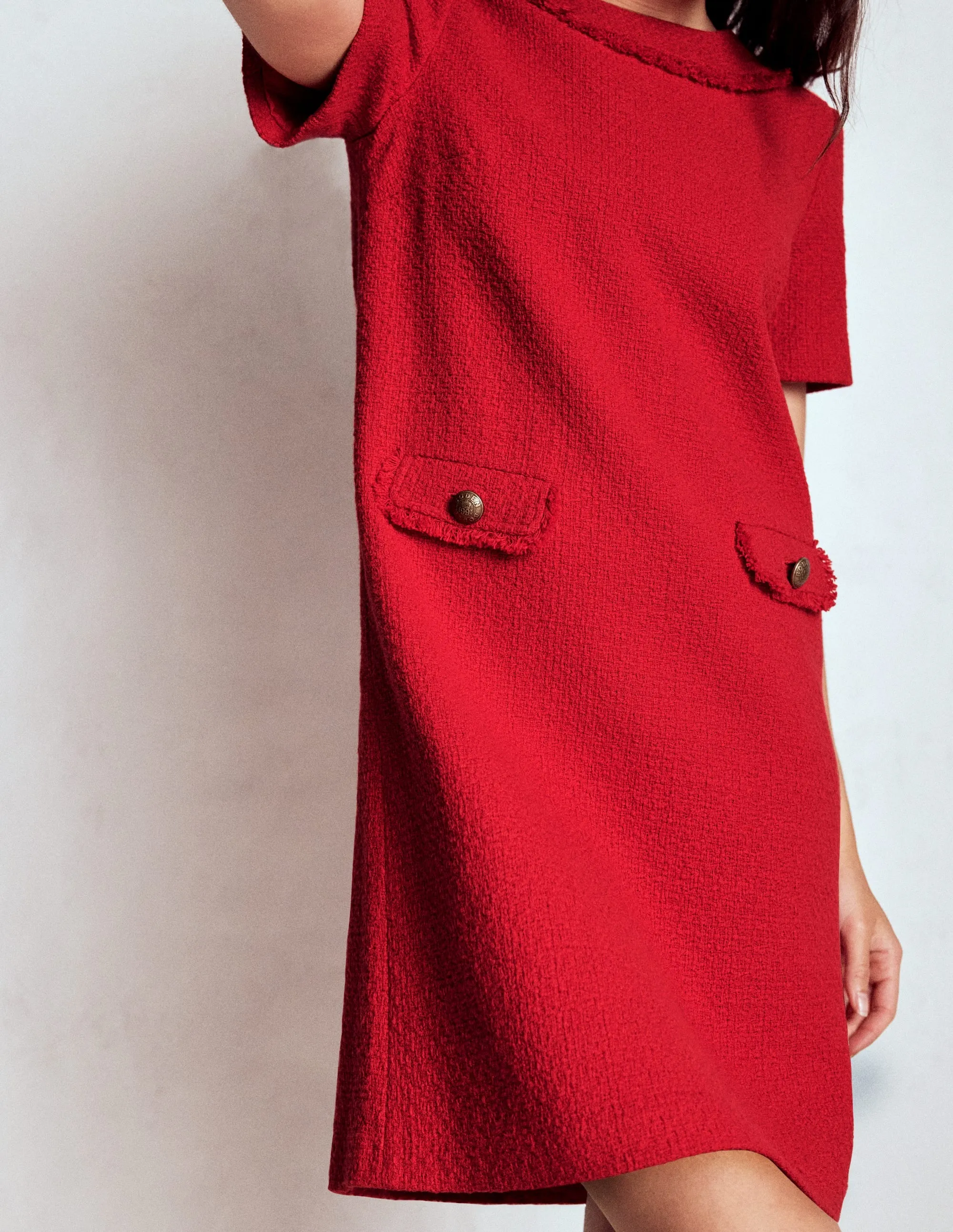 Classic outdoor mini Body Hug Evita Cotton Shift Dress-Poppy Red