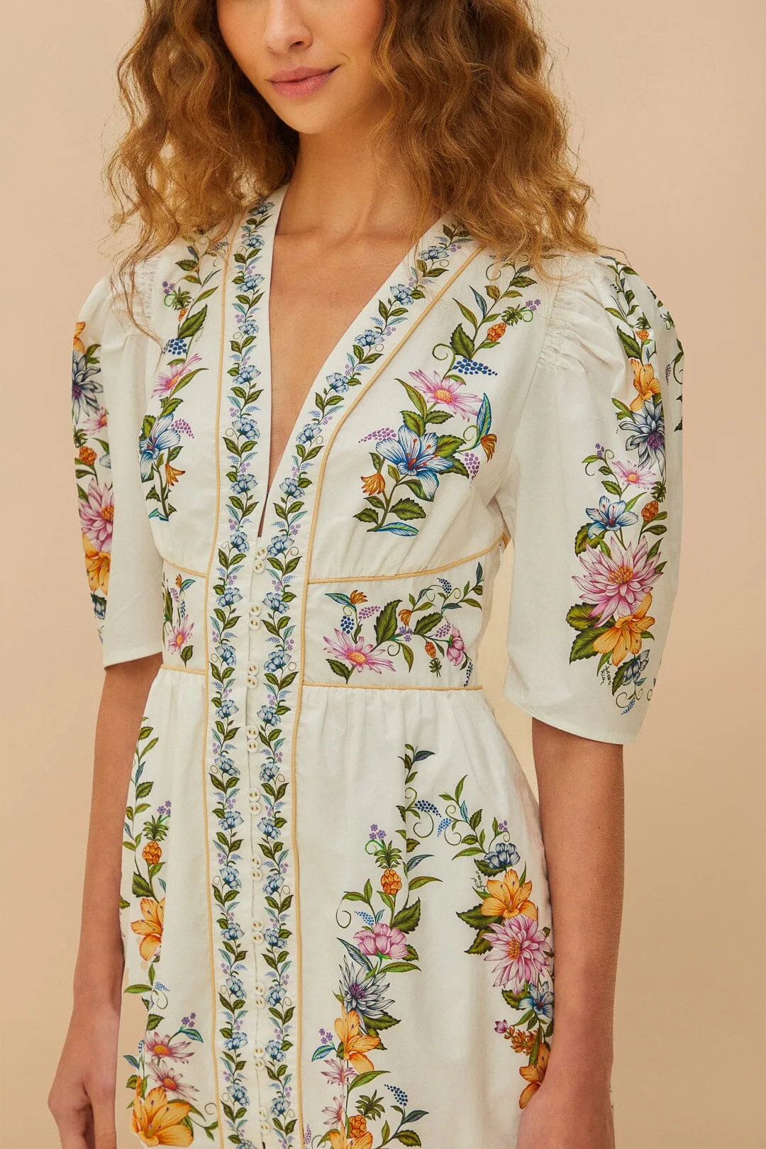 Trend Mode Airy Vibe Off-White Sweet Bloom Dreamscape Organic Cotton Mini Dress