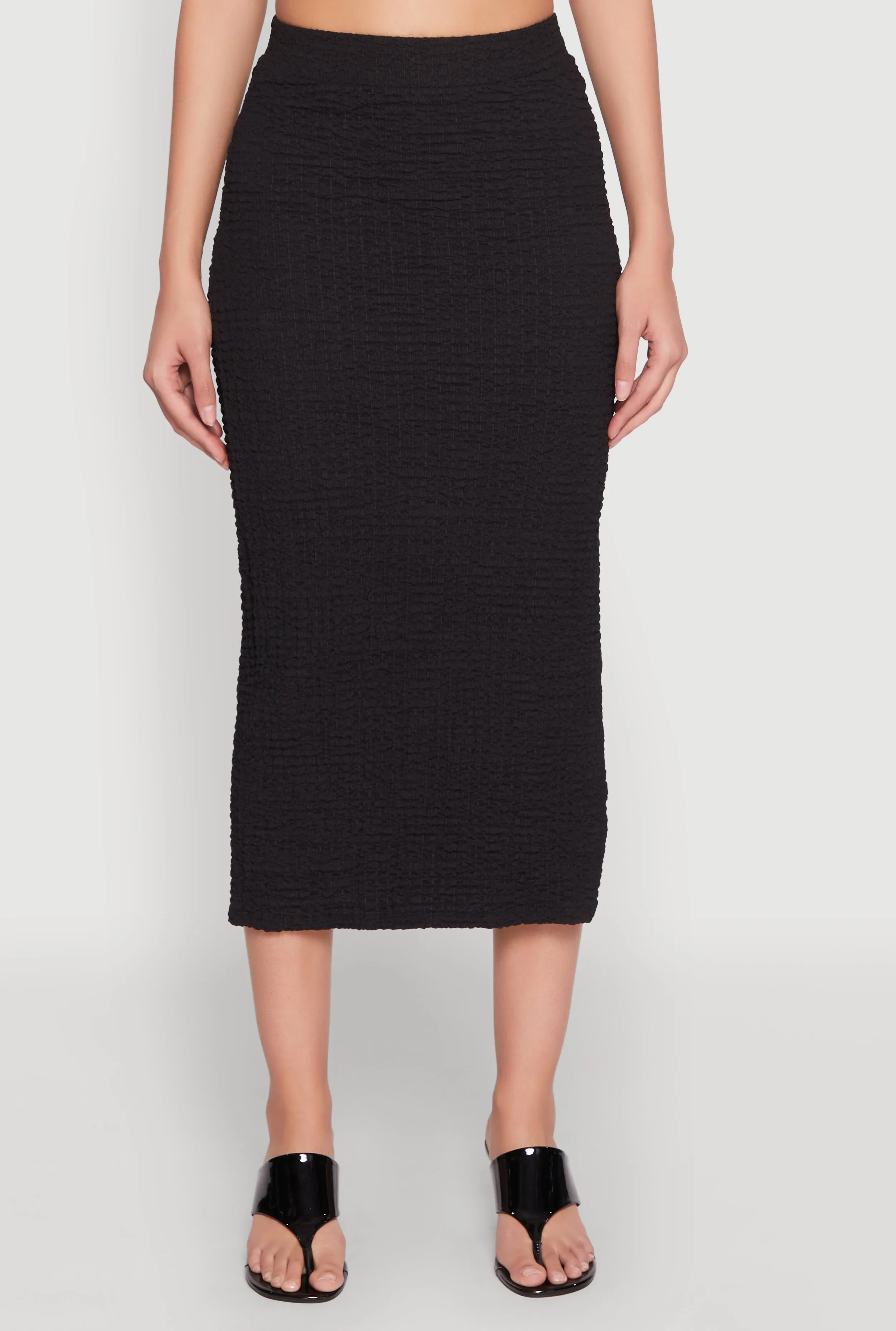 Chic Tones Textured Knit Side Slit Midi Skirt